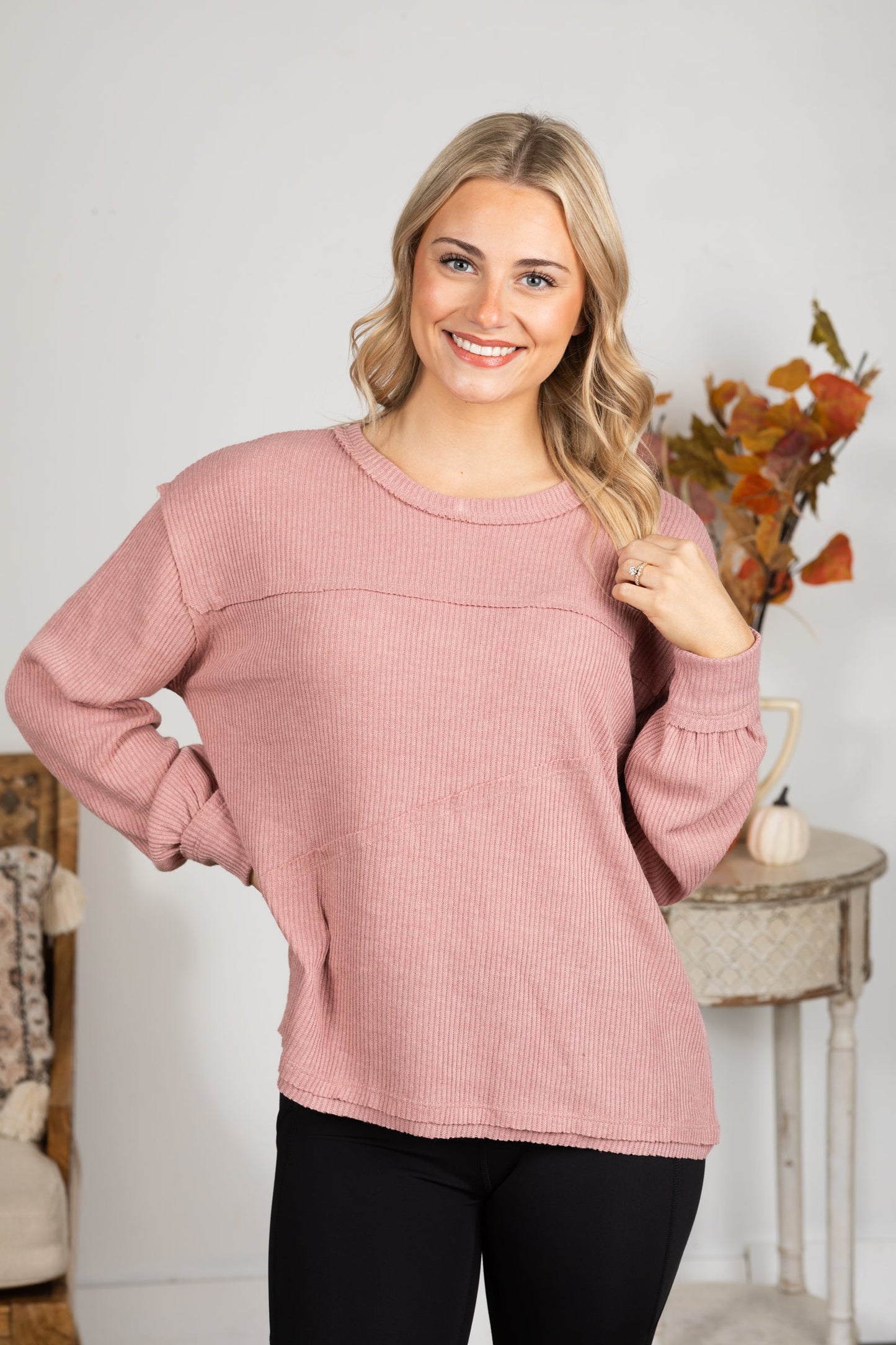 Solid Knit Top With Asymmetrical Exposed Seams