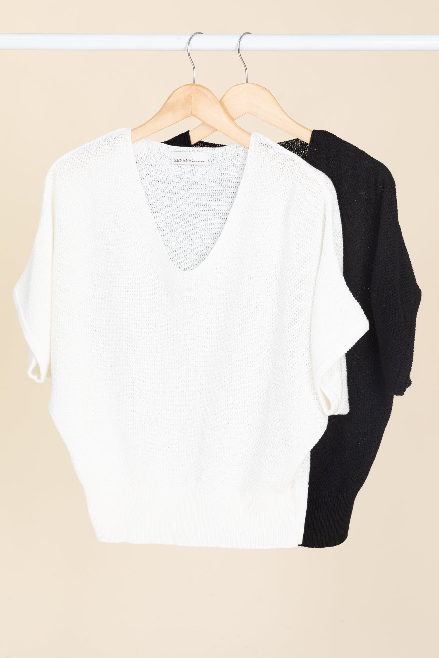 V-Neck Short Sleeve Dolman Knit Sweater Tops