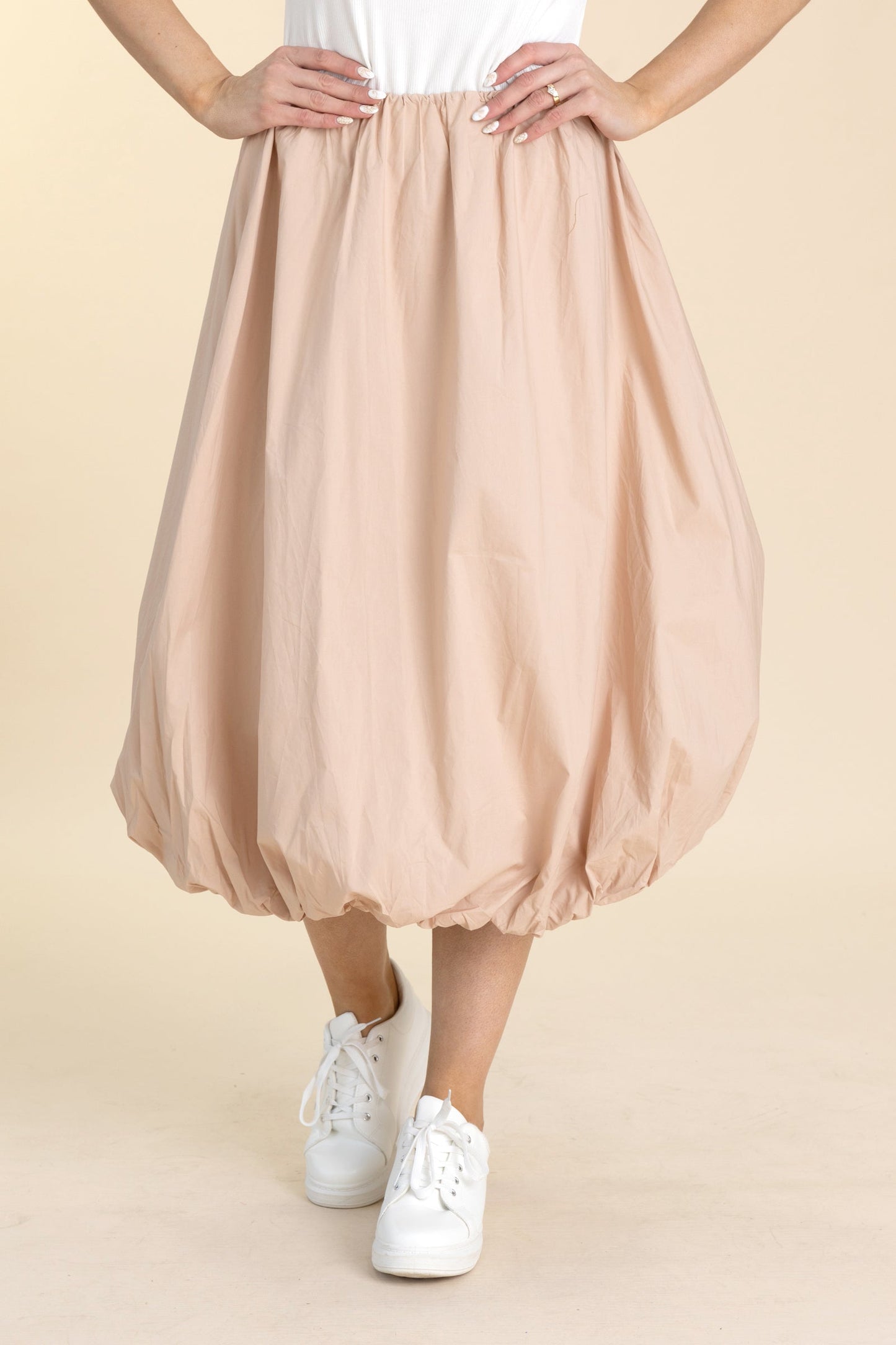 Tan High Waisted Midi Bubble Skirt