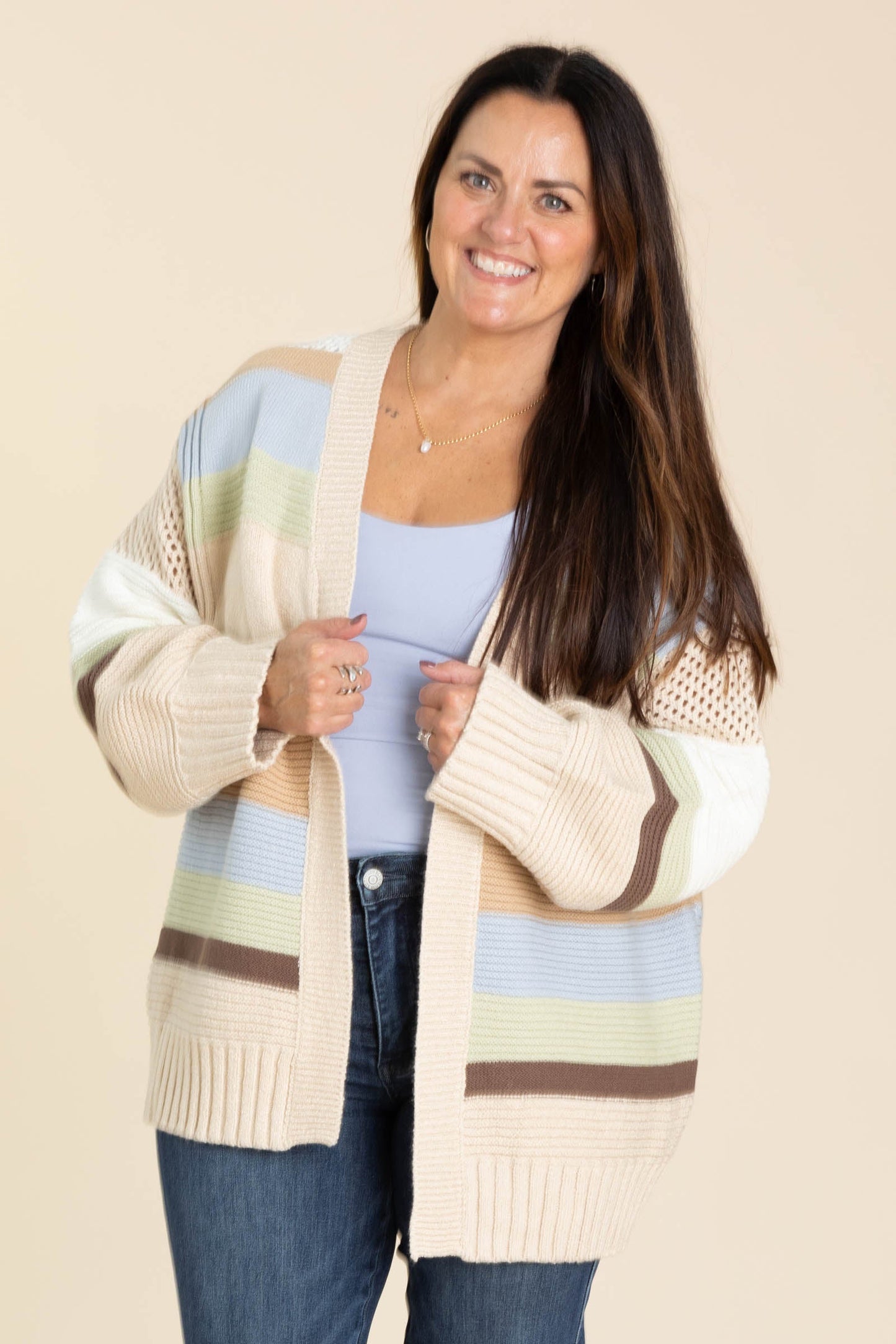 Sage Multicolor Textured Open Front Cardigan