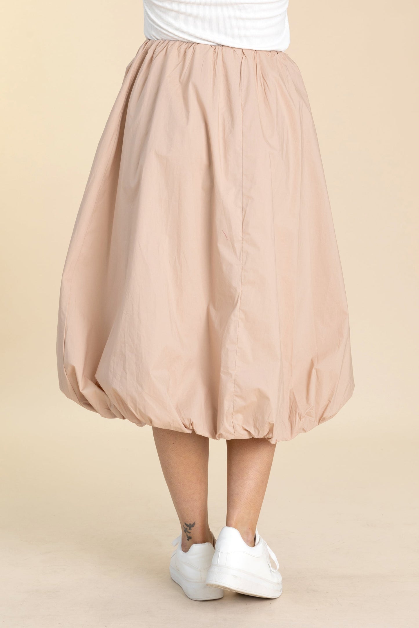 Tan High Waisted Midi Bubble Skirt