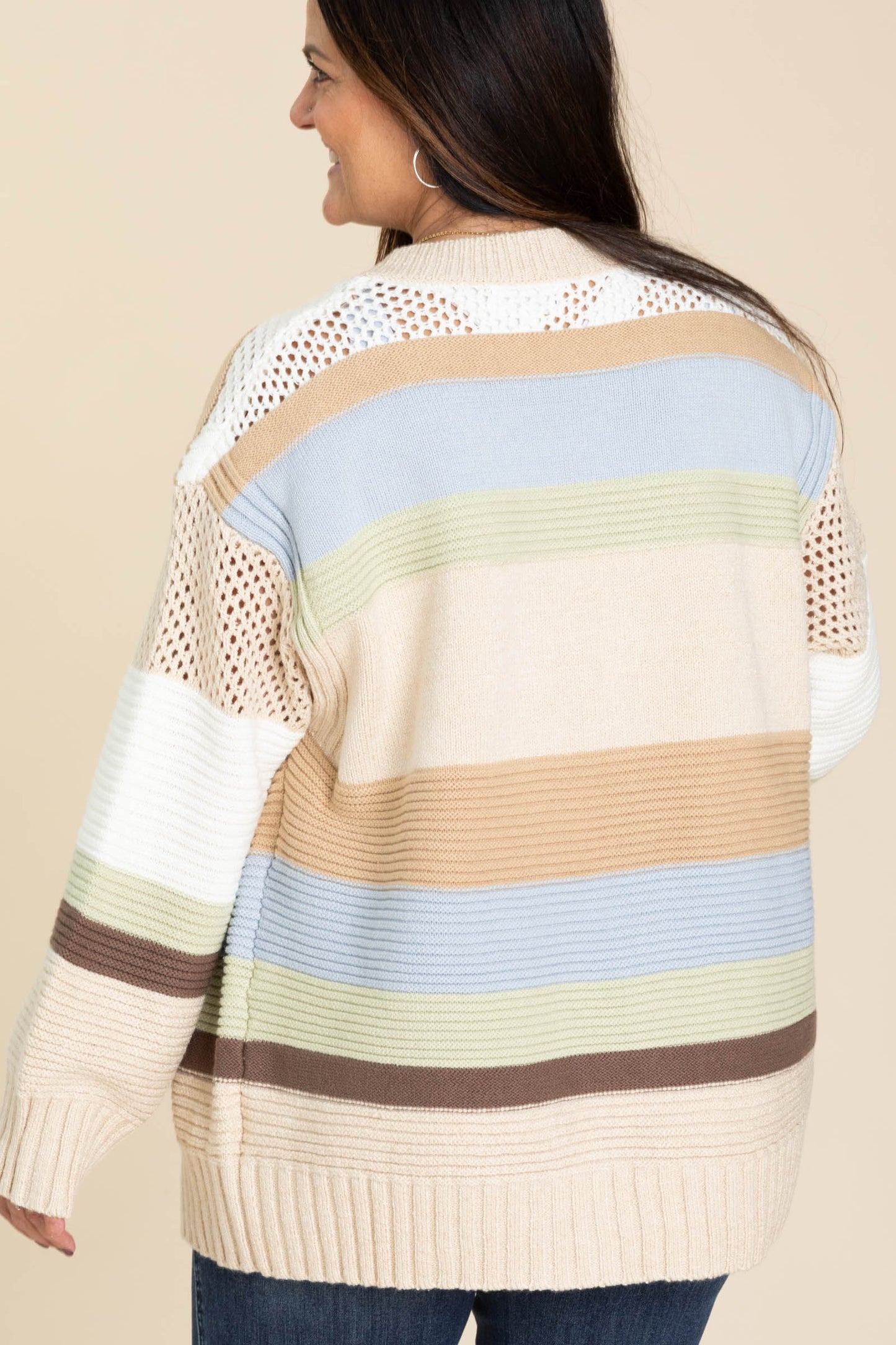 Sage Multicolor Textured Open Front Cardigan