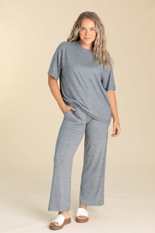 Grey Brushed Hacci Oversized Boyfriend Tee