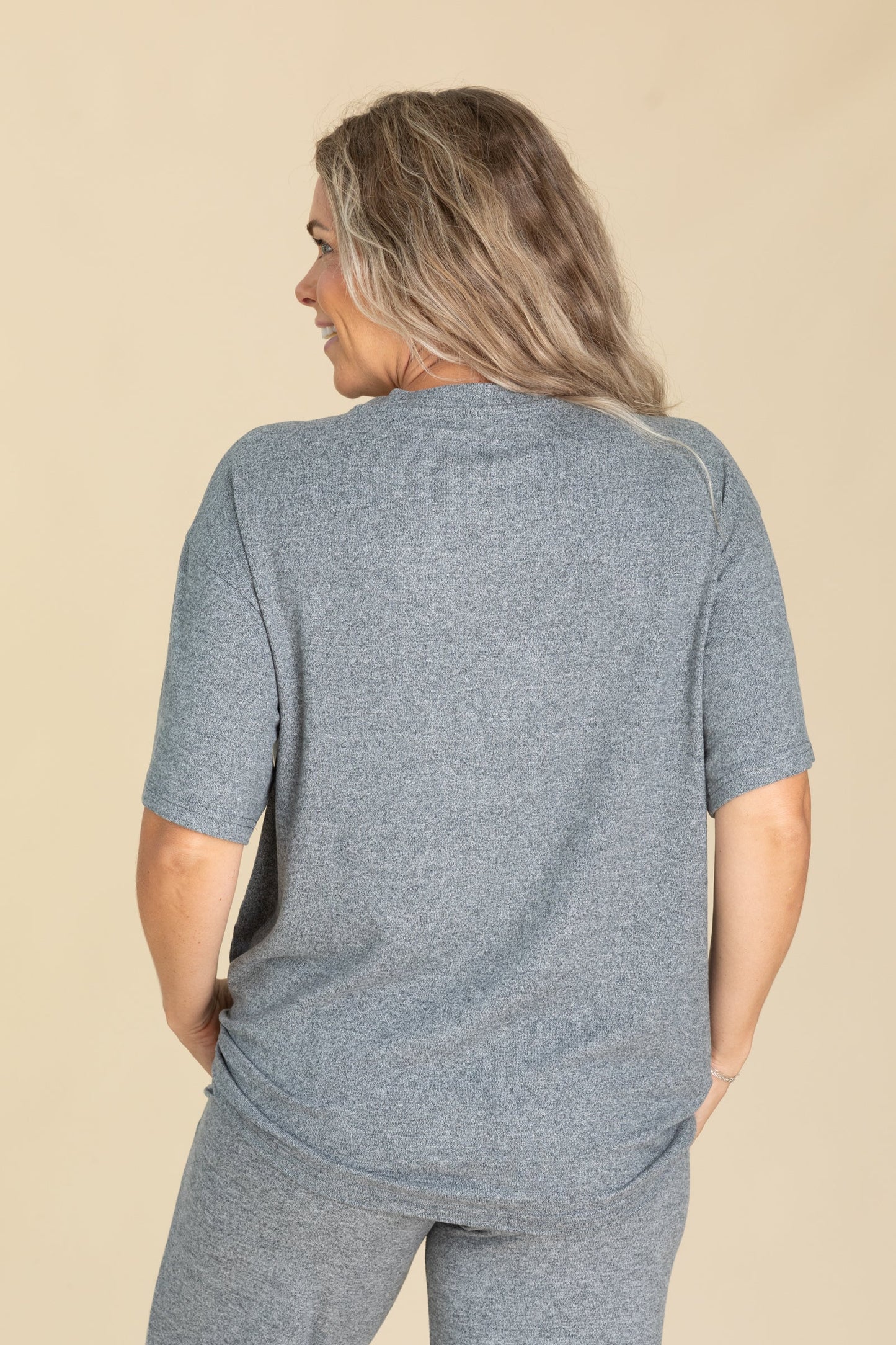 Grey Brushed Hacci Oversized Boyfriend Tee