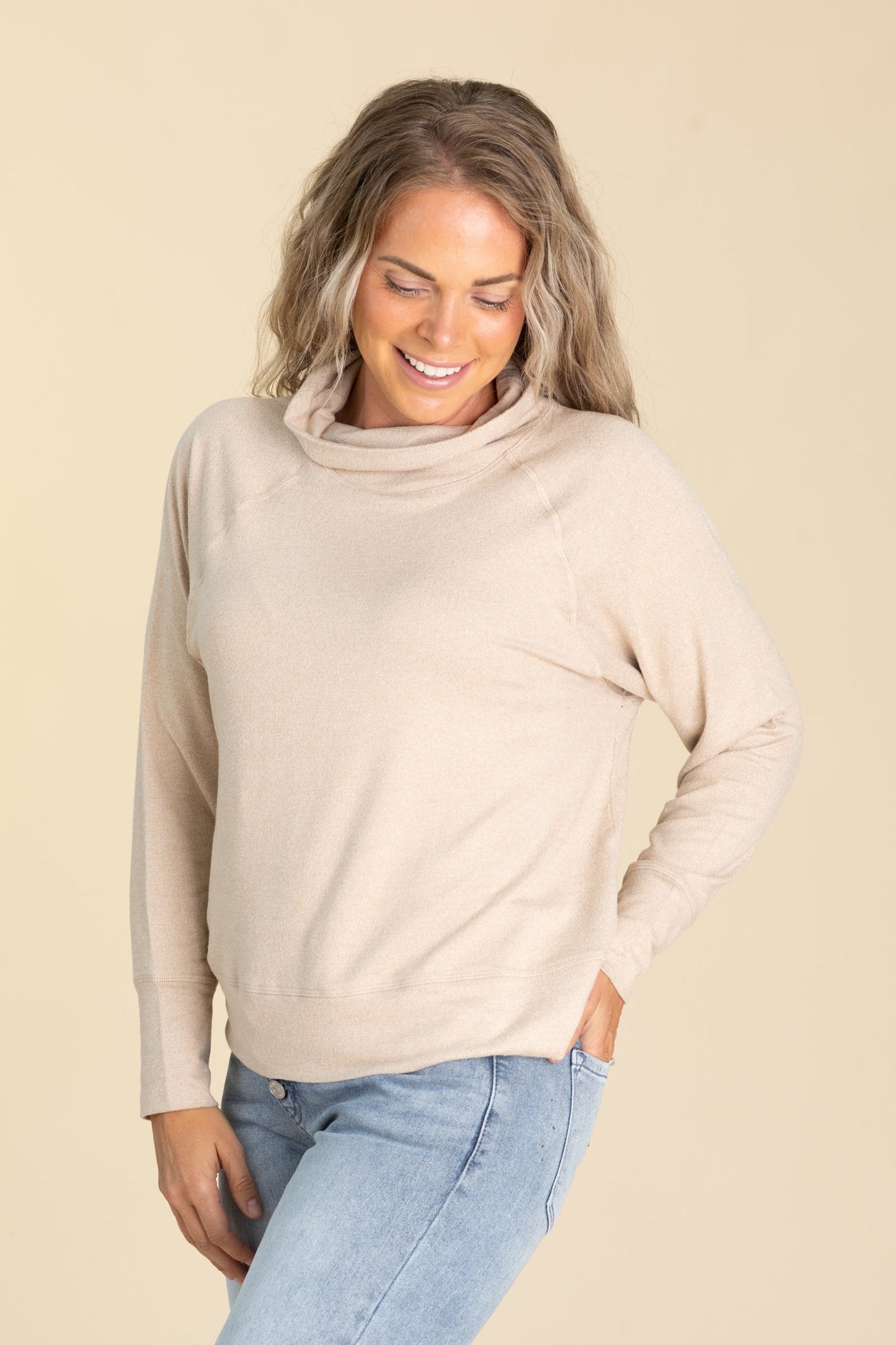 Brushed Hacci Cowl Neck Knit Pullovers