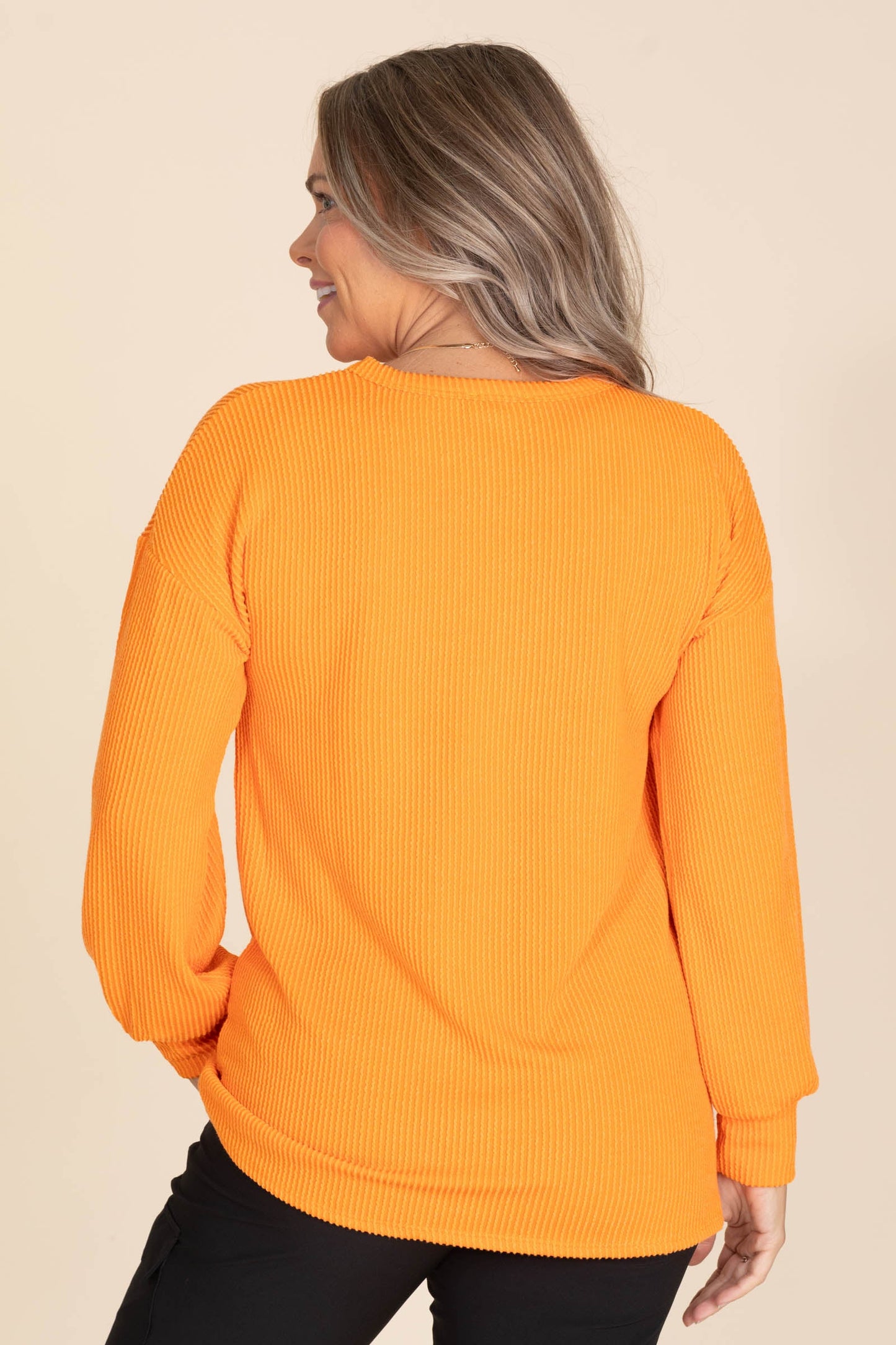 Orange Ribbed Halloween Long Sleeve Knit Top