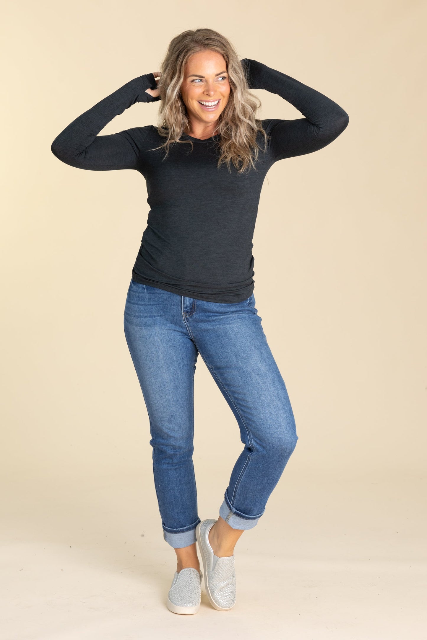 Active Long Sleeve Knit Top With Thumb Holes