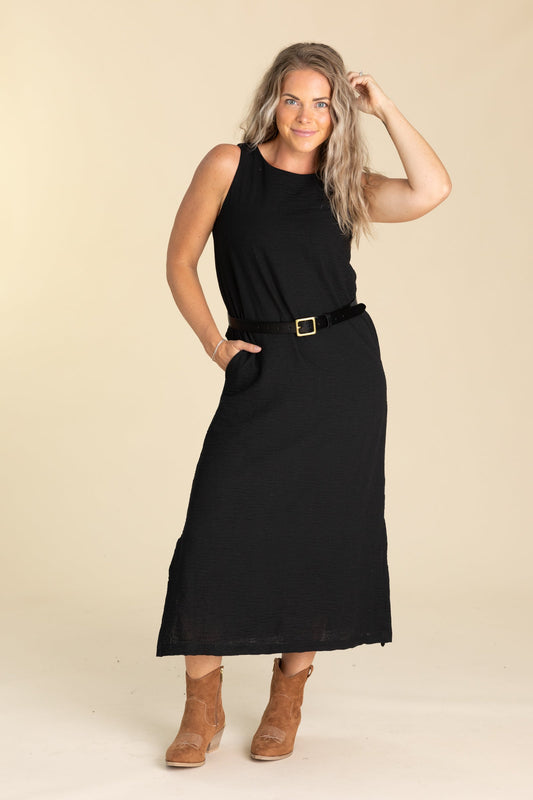 Black Halter Tank Midi Dress With Pockets