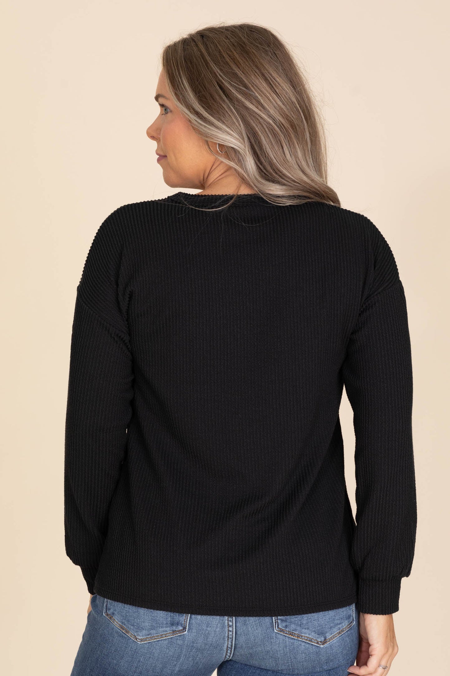 Black Ribbed Pumpkin Sequin Knit Top
