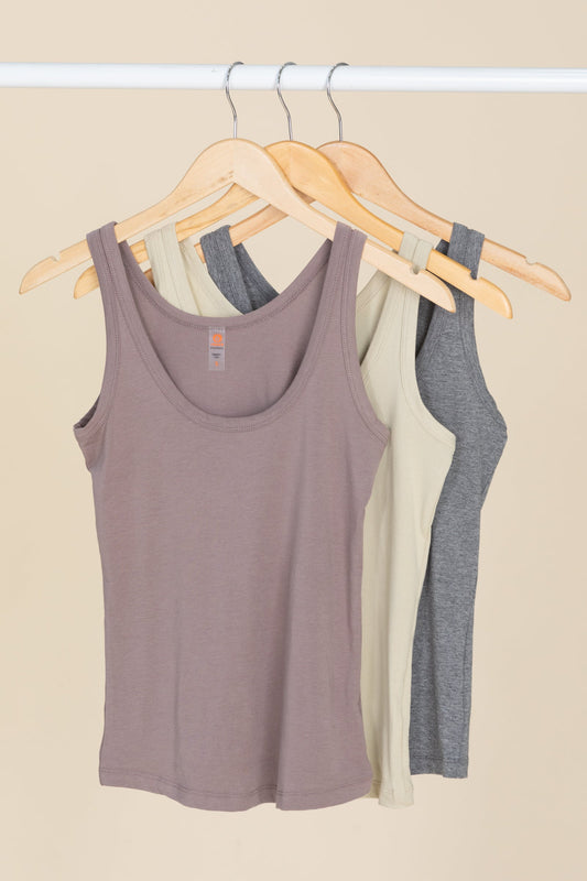 Solid Scoop Neck Knit Tank Tops