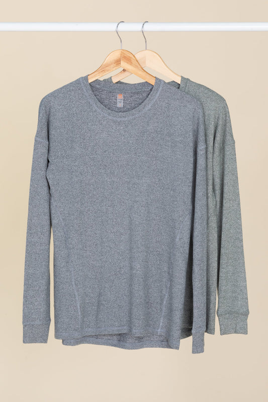 Brushed Hacci Crew Neck Long Sleeve Tops