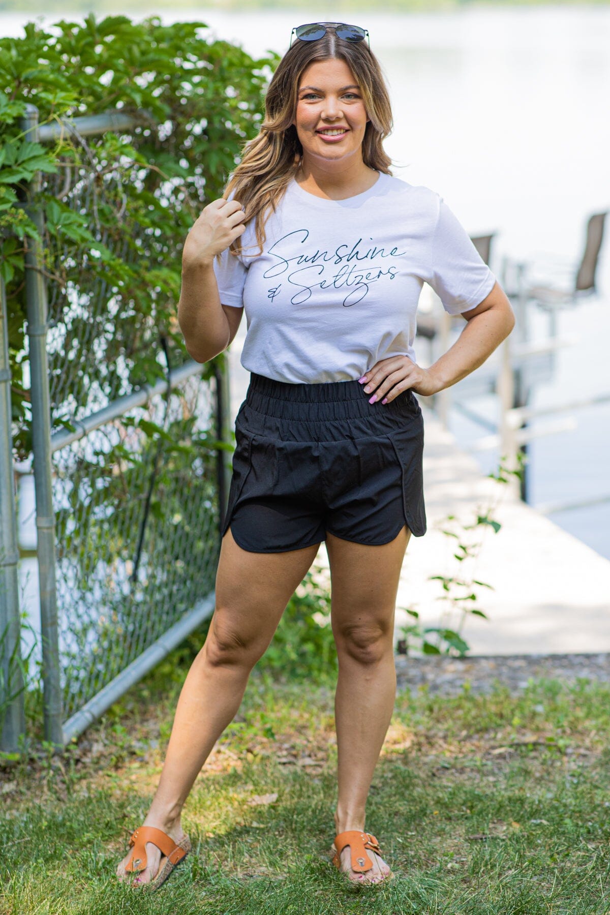 Black Elastic Waist Active Shorts With Lining