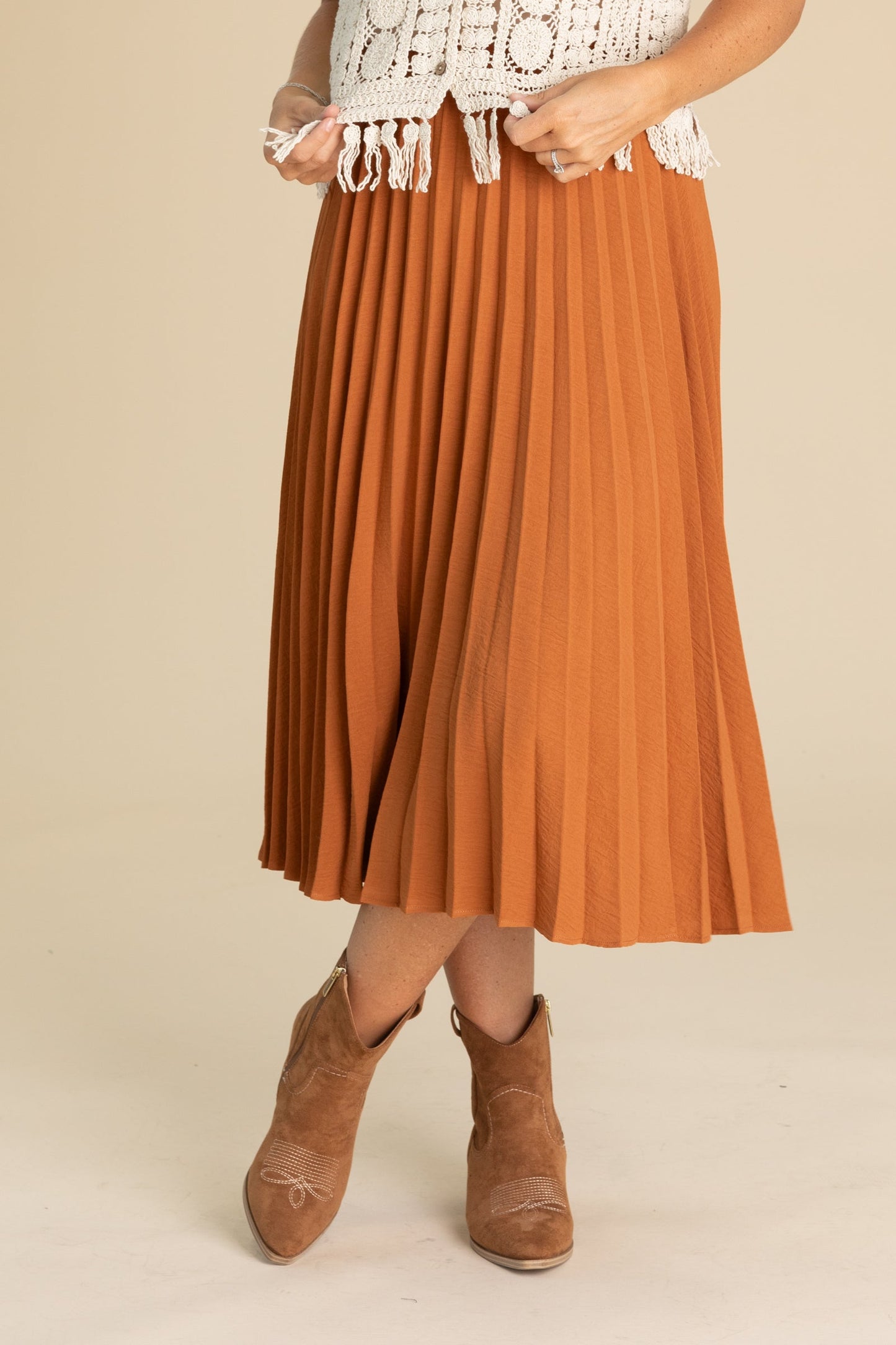 Cinnamon Midi Pleated Skirt