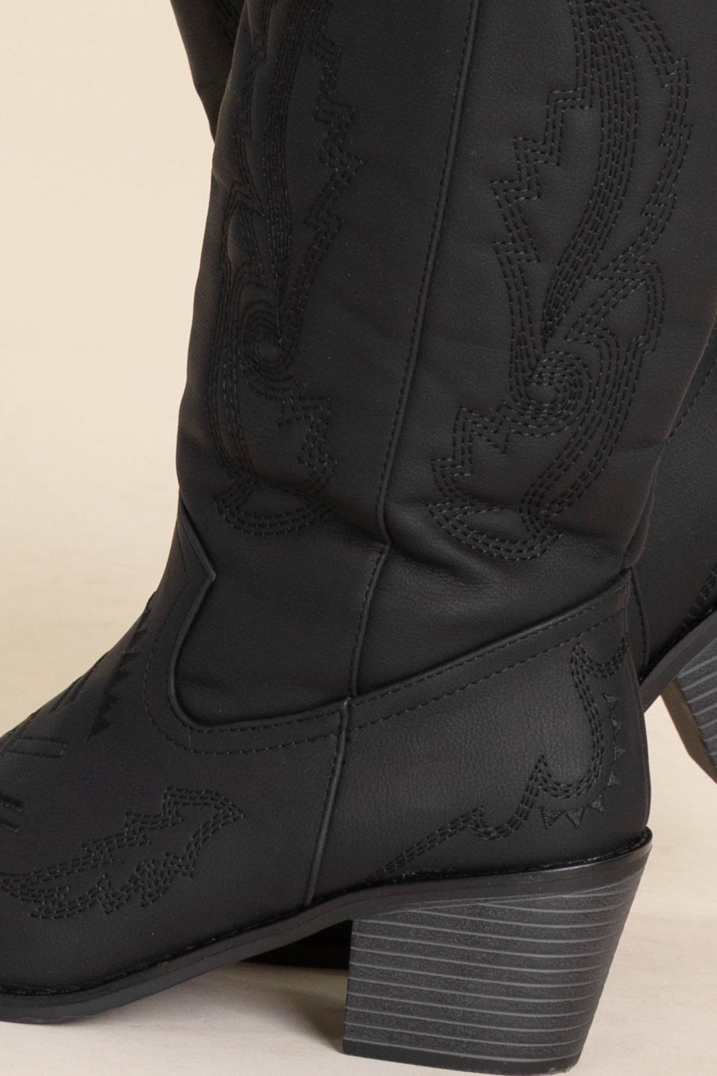 Black Heel Aztec Detail Pointed Cowgirl Boots