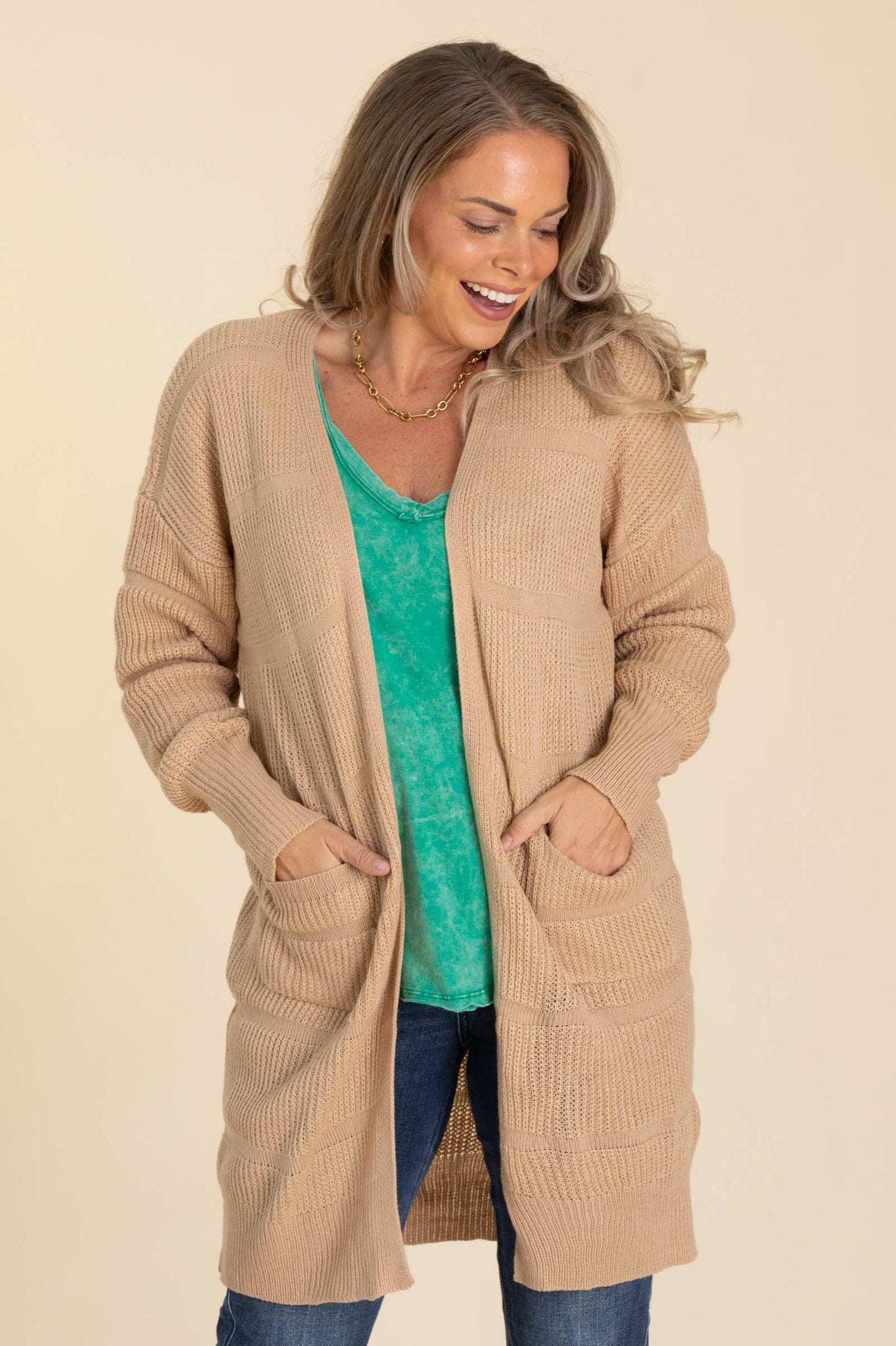 Stripe Textured Open Knit Cardigans