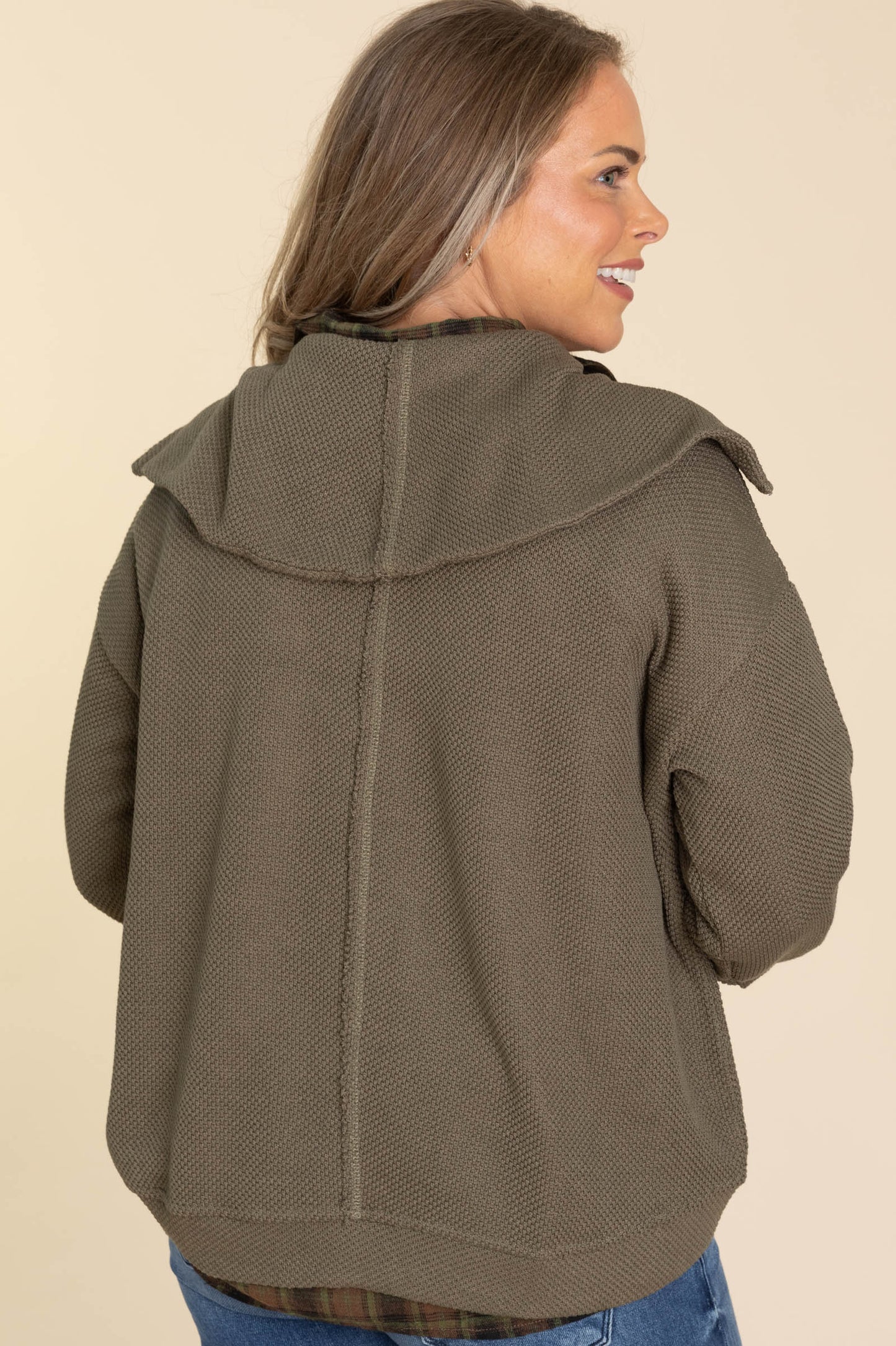 Olive Oversized Lapel Quarter Zip Knit Pullover