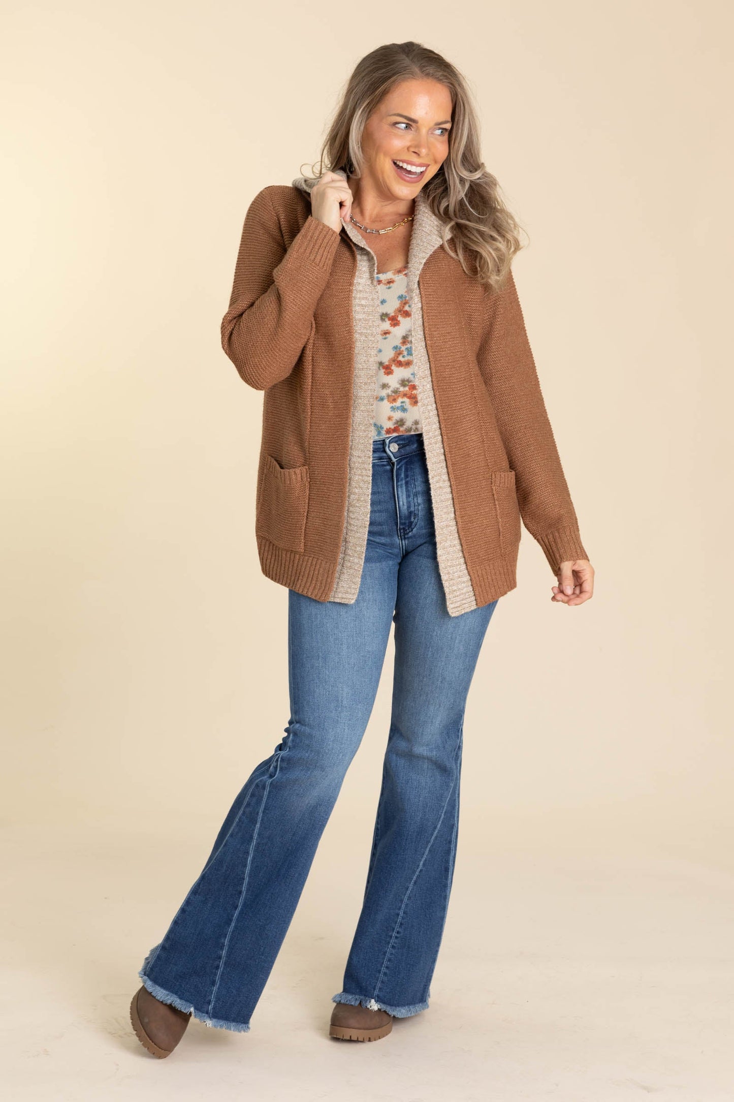 Double Layer Detail Open Front Cardigan