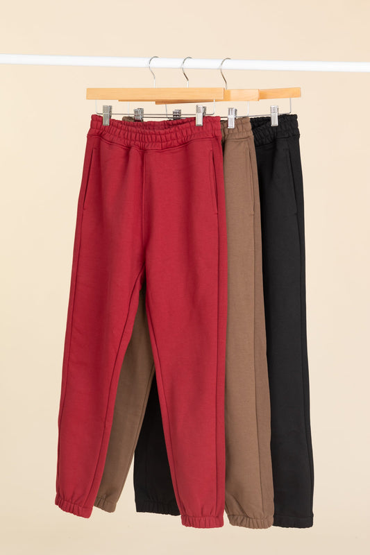 Solid Cotton Blend Fleece Joggers
