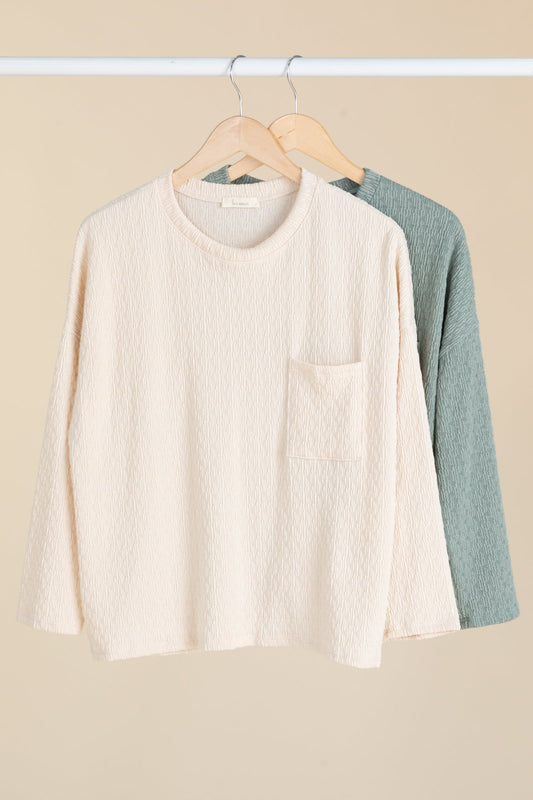 Drop Shoulder Ripple Jacquard Knit Tops