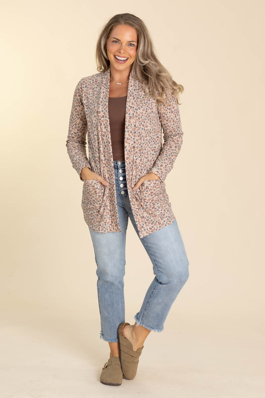 Floral Print Knit Cardigans With Pockets