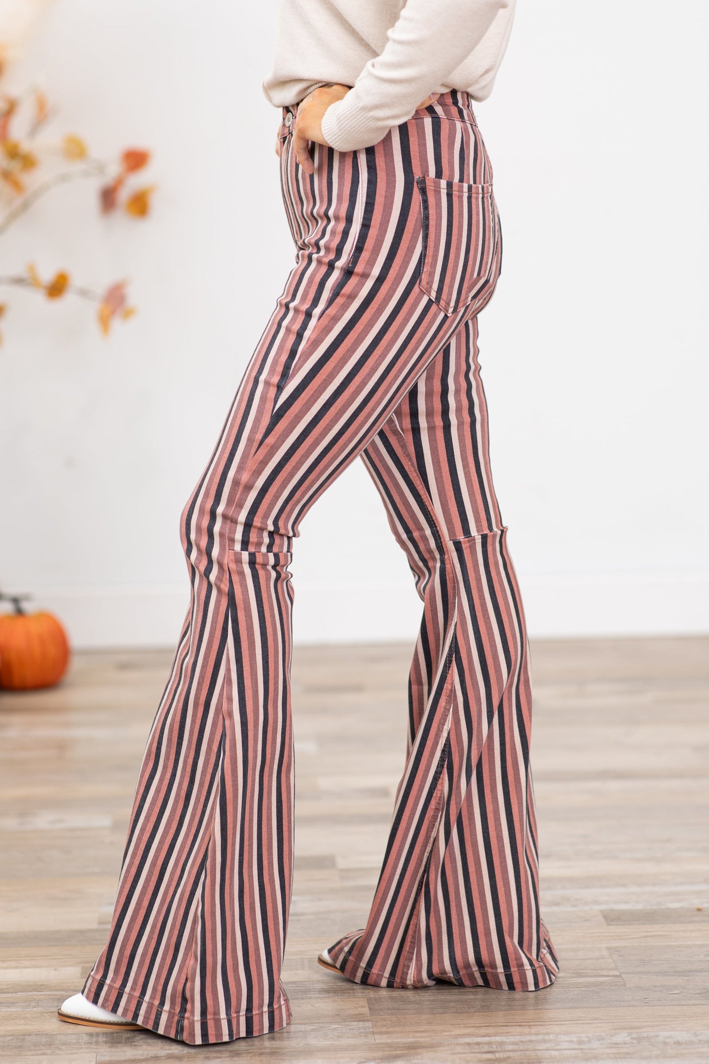 KanCan Terra Cotta Stripe Flare Jeans