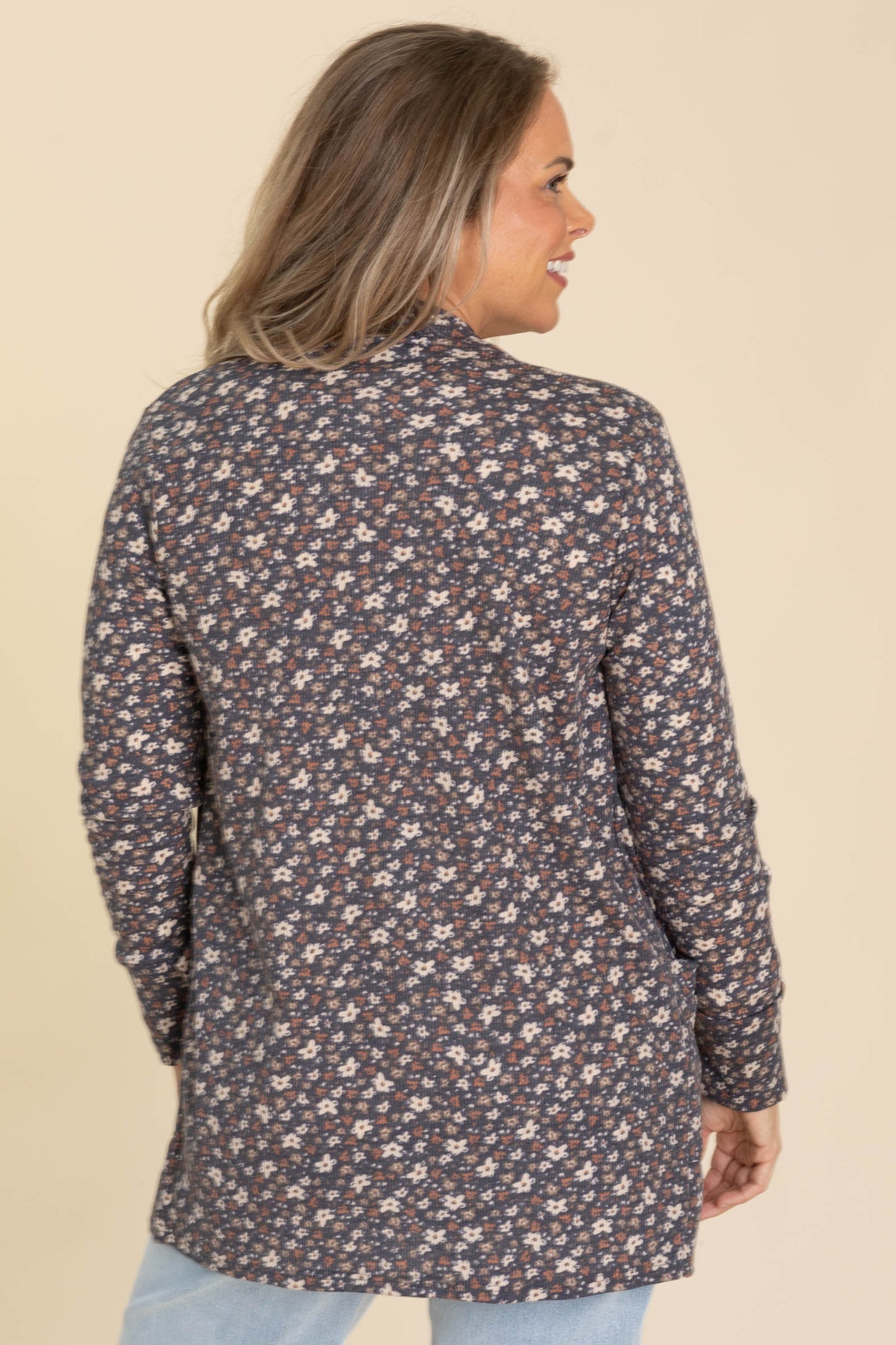 Floral Print Knit Cardigans With Pockets