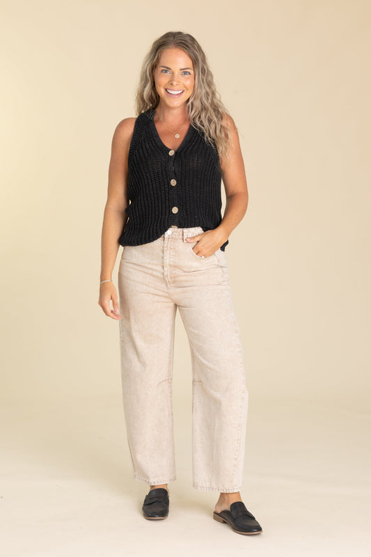 Washed Tan High Waisted Knit Pants