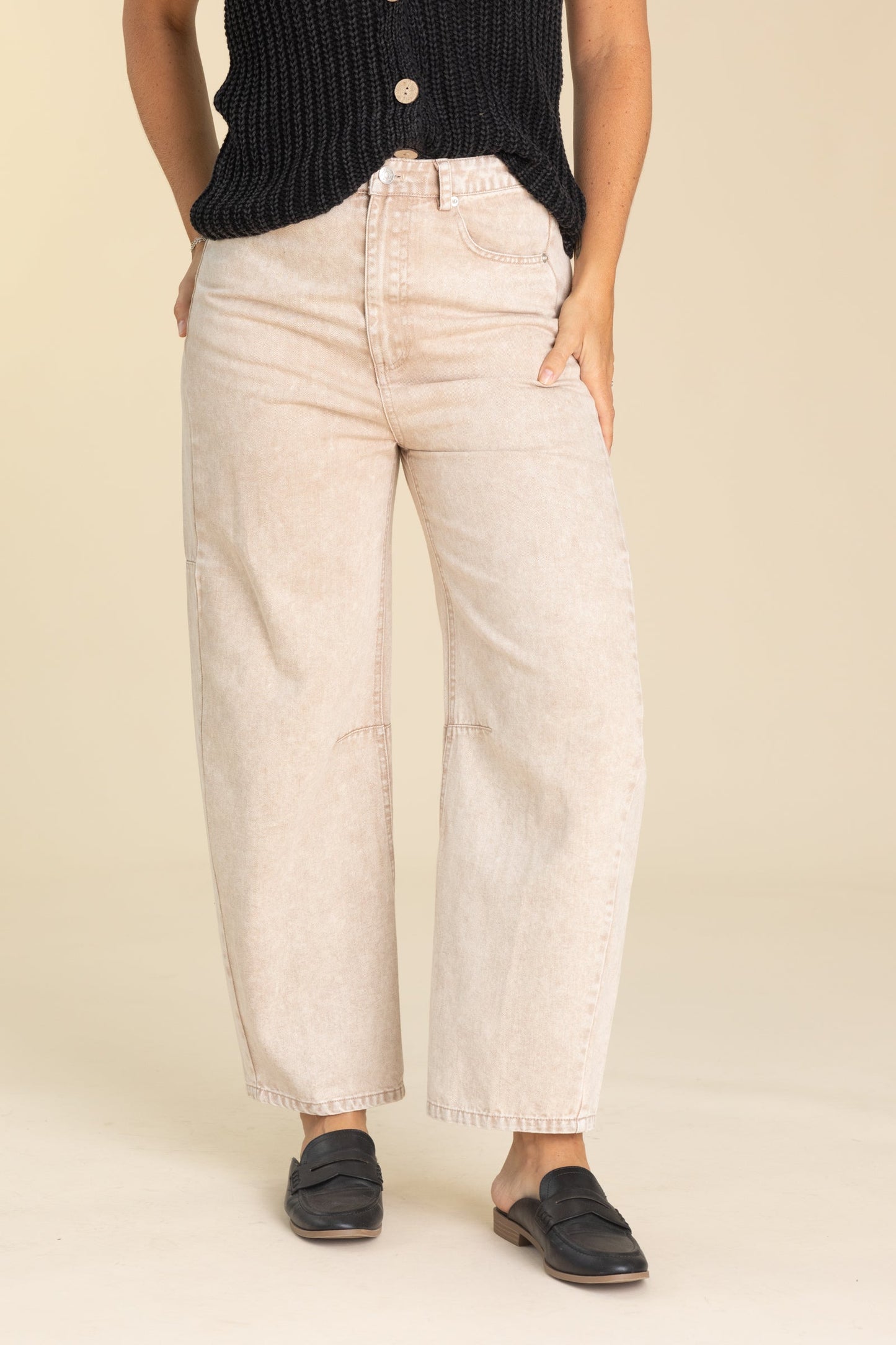 Washed Tan High Waisted Knit Pants
