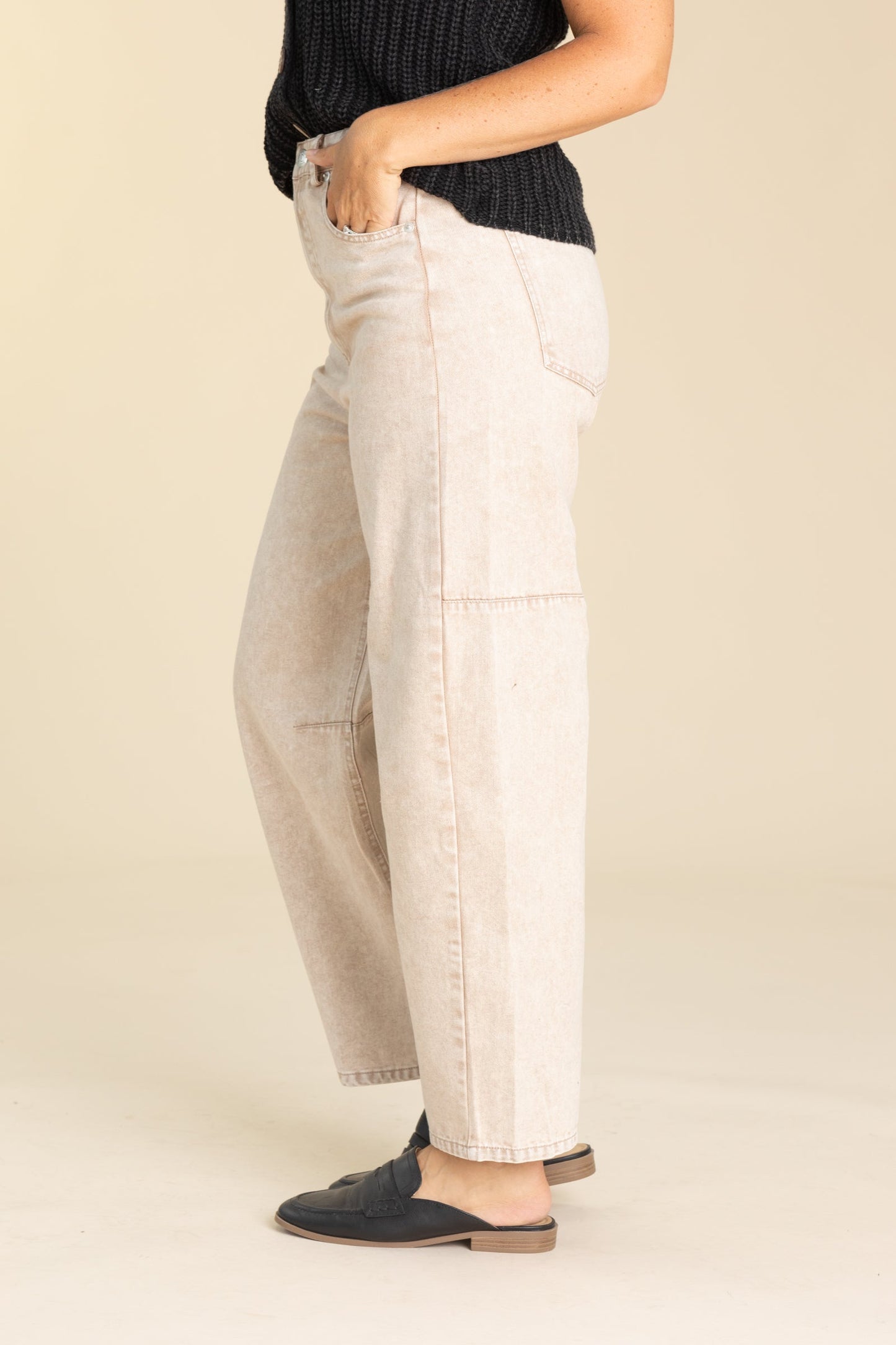 Washed Tan High Waisted Knit Pants