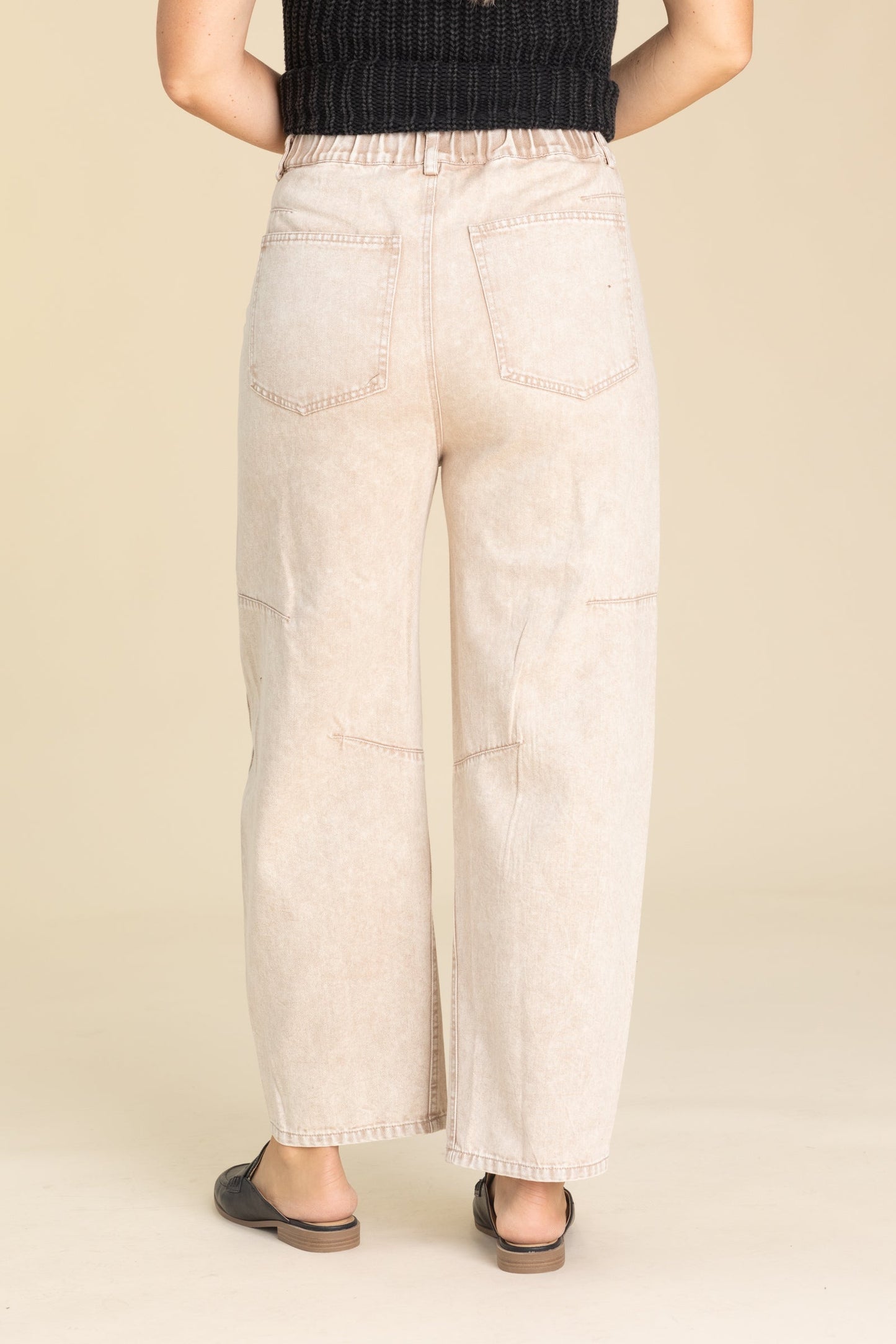 Washed Tan High Waisted Knit Pants