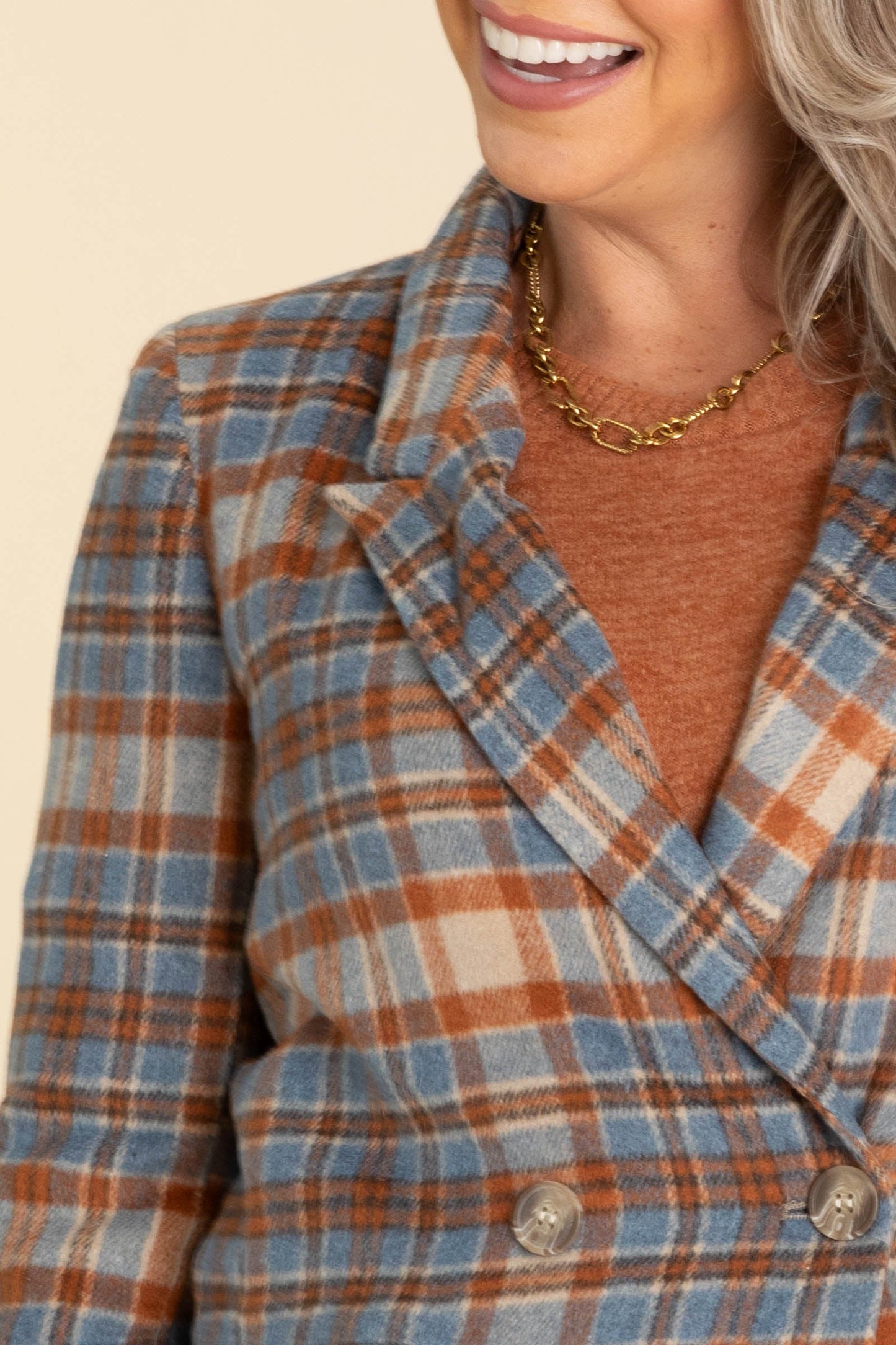 Rust And Denim Plaid Blazer