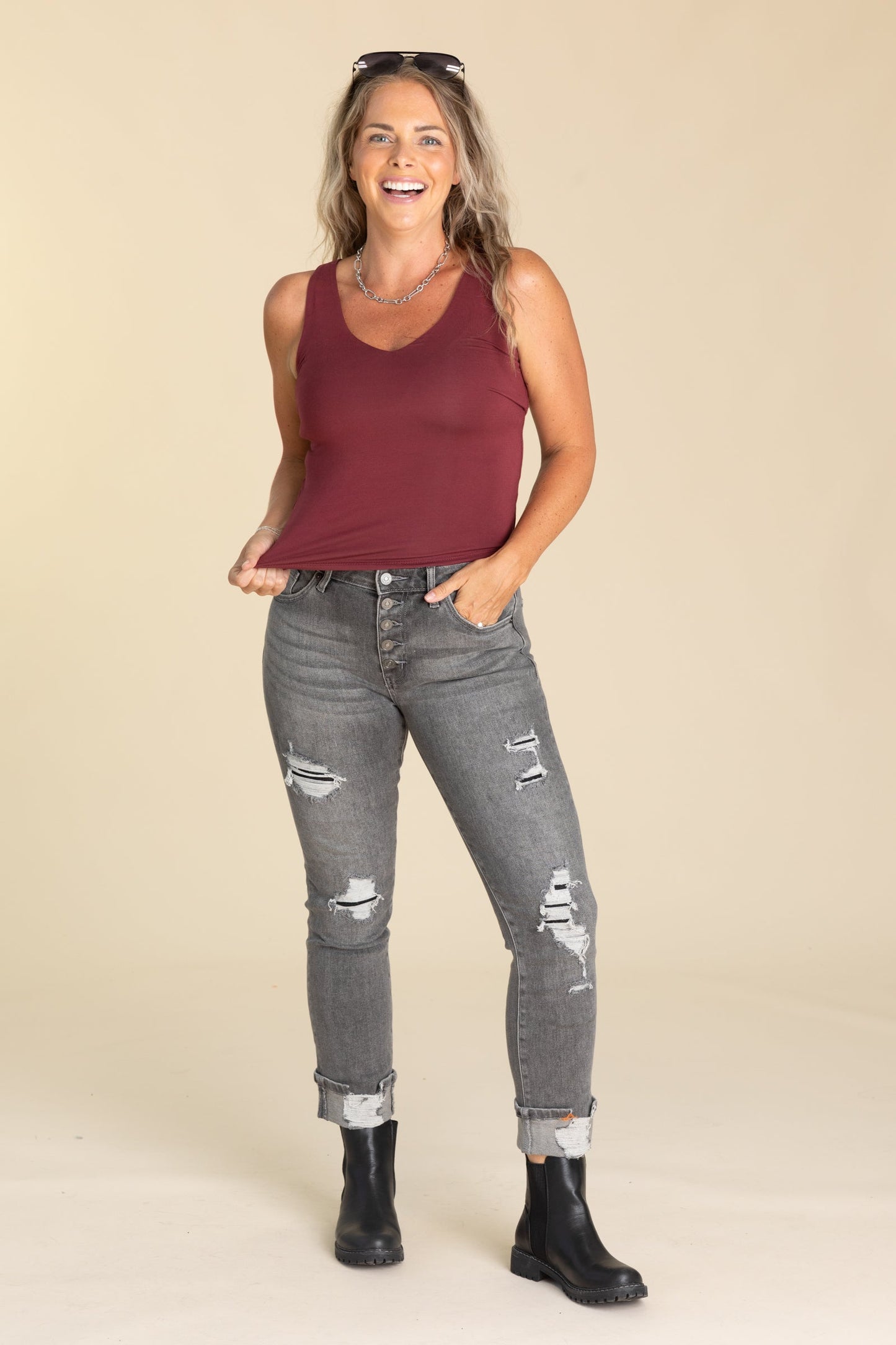 Soft Basic Full Length V-Neck Tank Tops