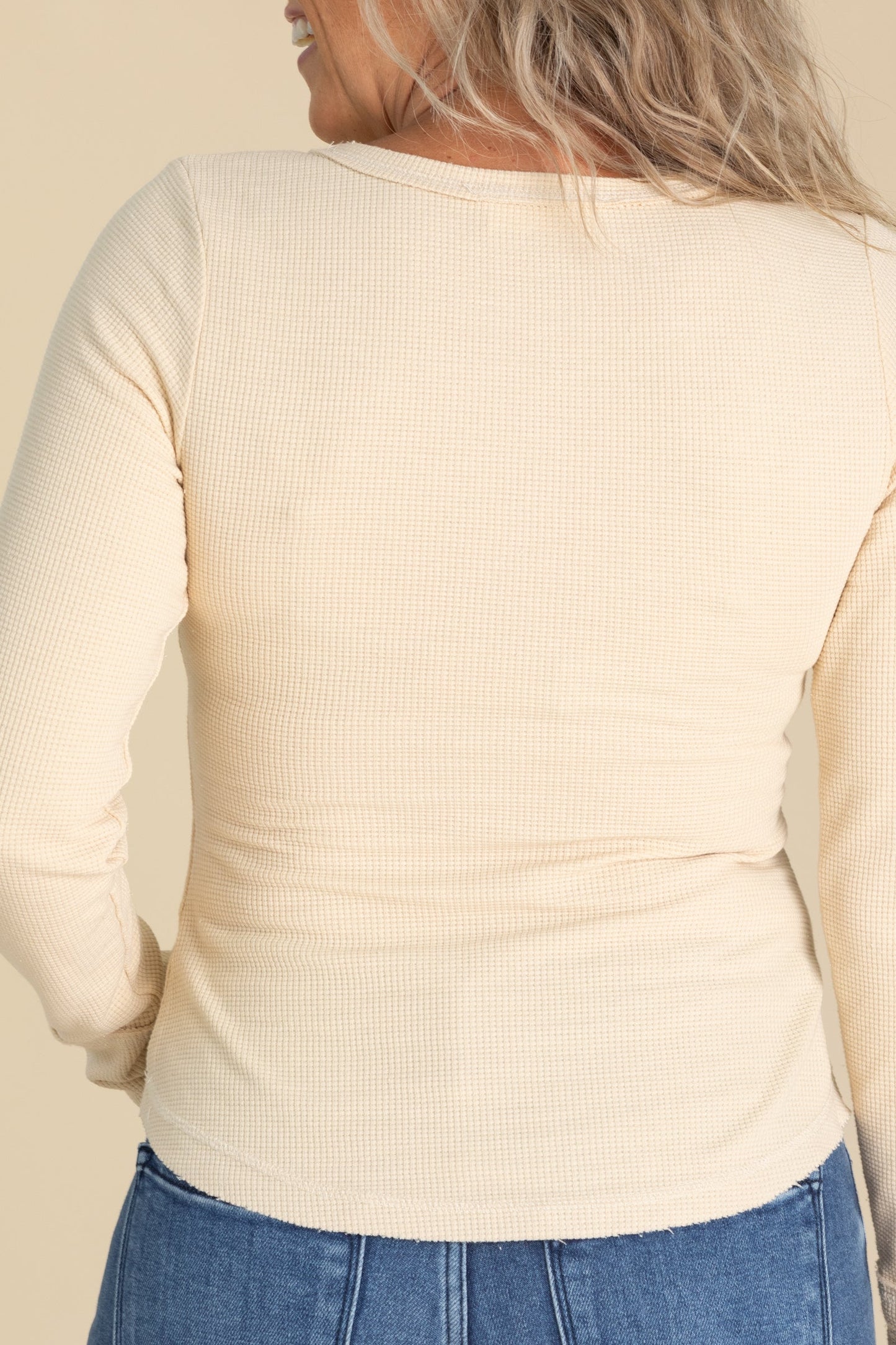 Washed Waffle Knit Tops With Button Detail