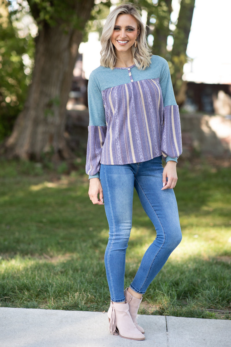 Mauve Multicolor Boho Print Babydoll Top