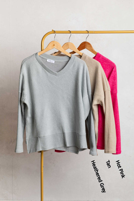 V-Neck Brushed Soft Knit Top