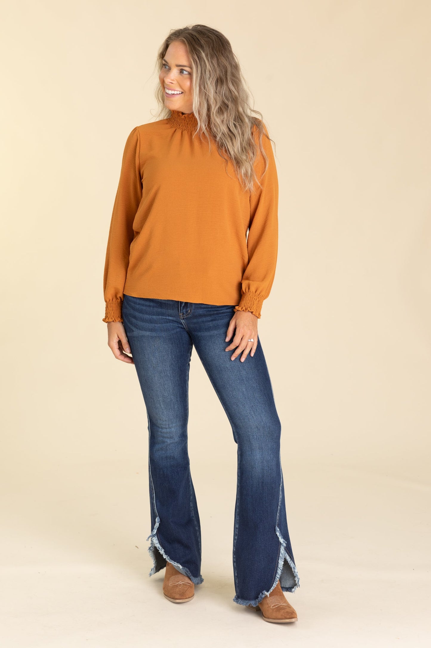 Solid Woven Tops With Smocked Details