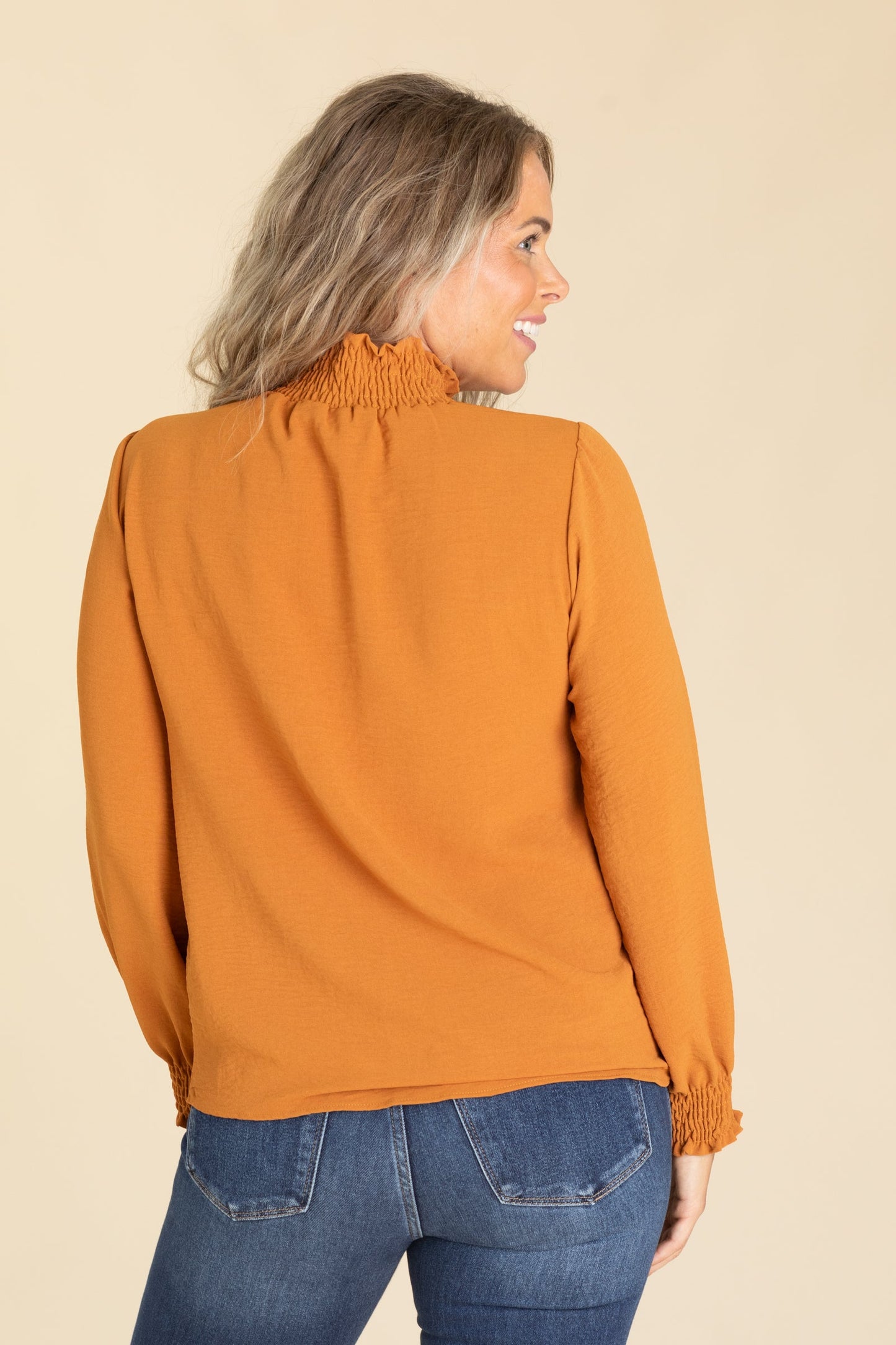 Solid Woven Tops With Smocked Details