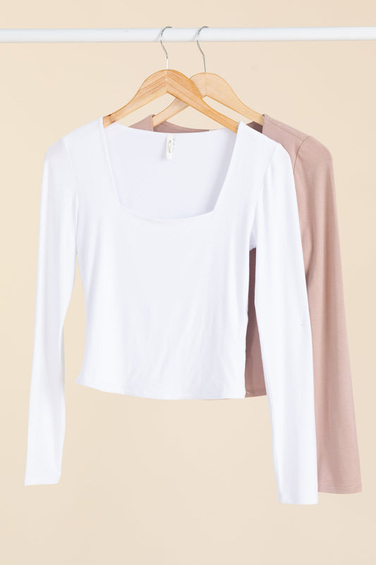 Soft Square Neck Long Sleeve Knit Tops