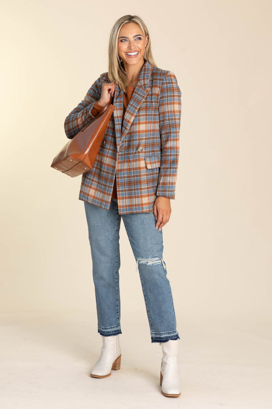 Rust And Denim Plaid Blazer