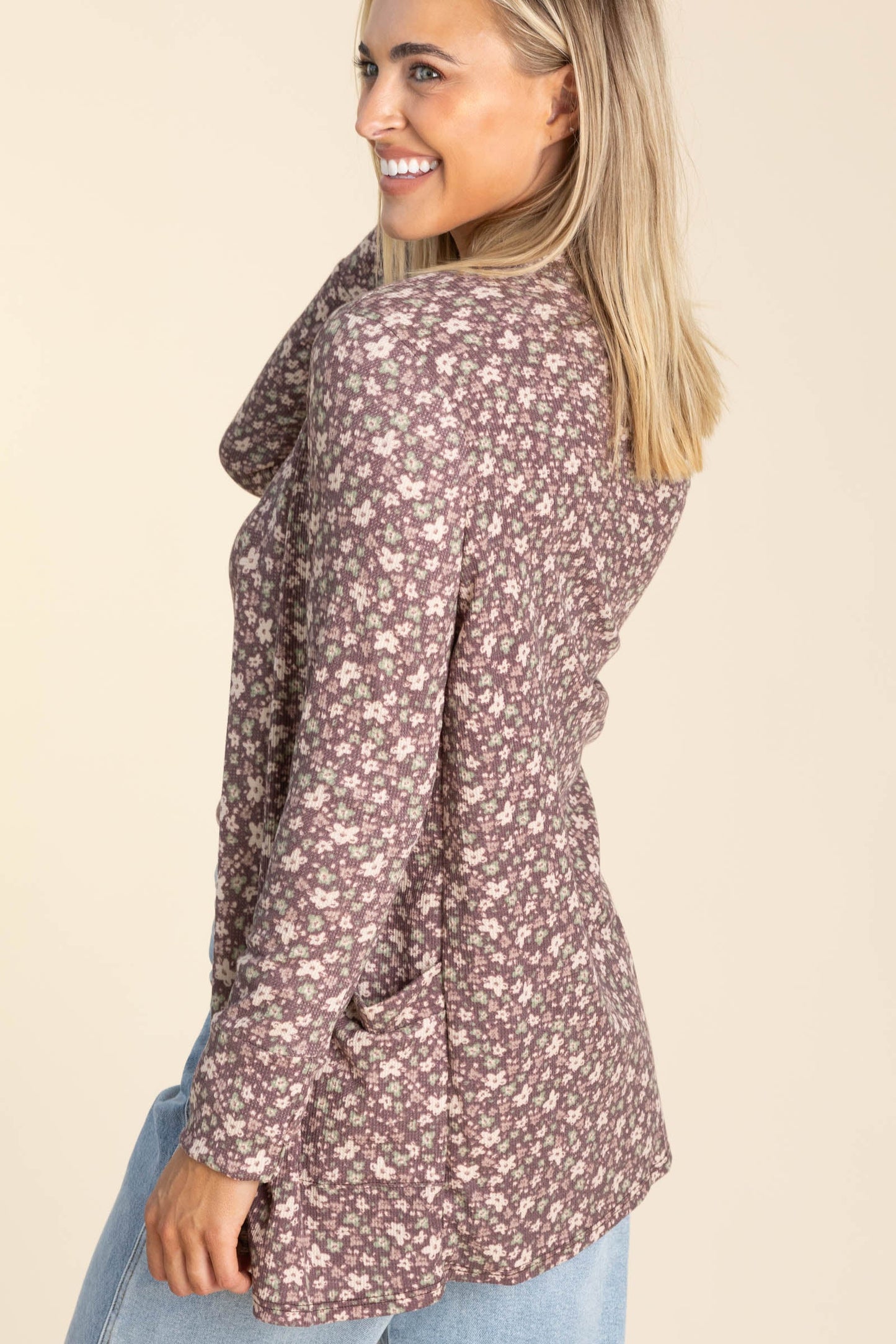 Floral Print Knit Cardigans With Pockets