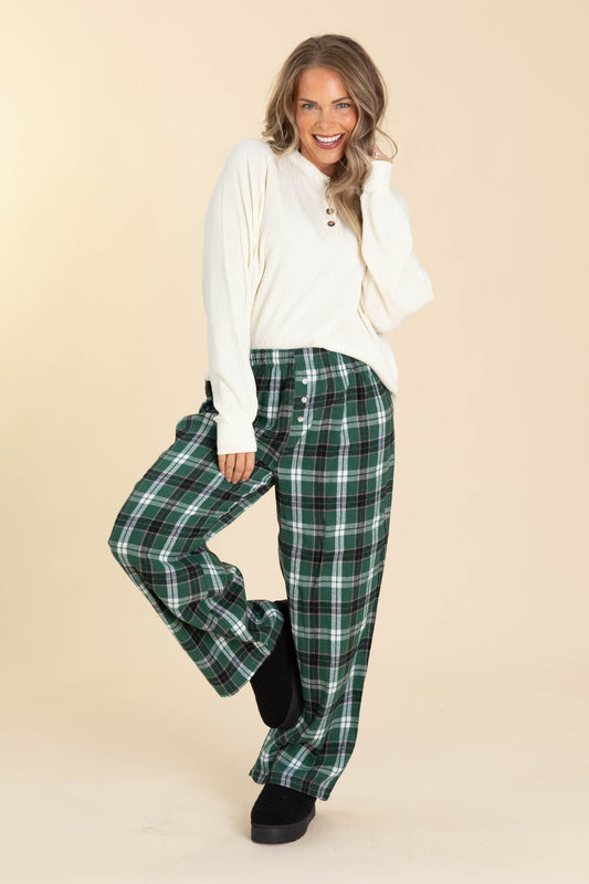 Green Flannel Wide Leg Lounge Pants
