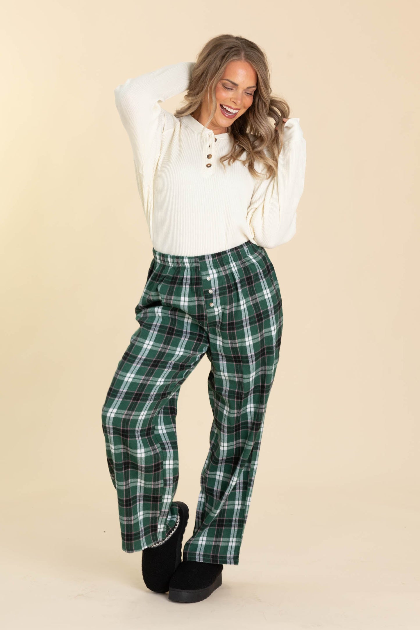 Green Flannel Wide Leg Lounge Pants