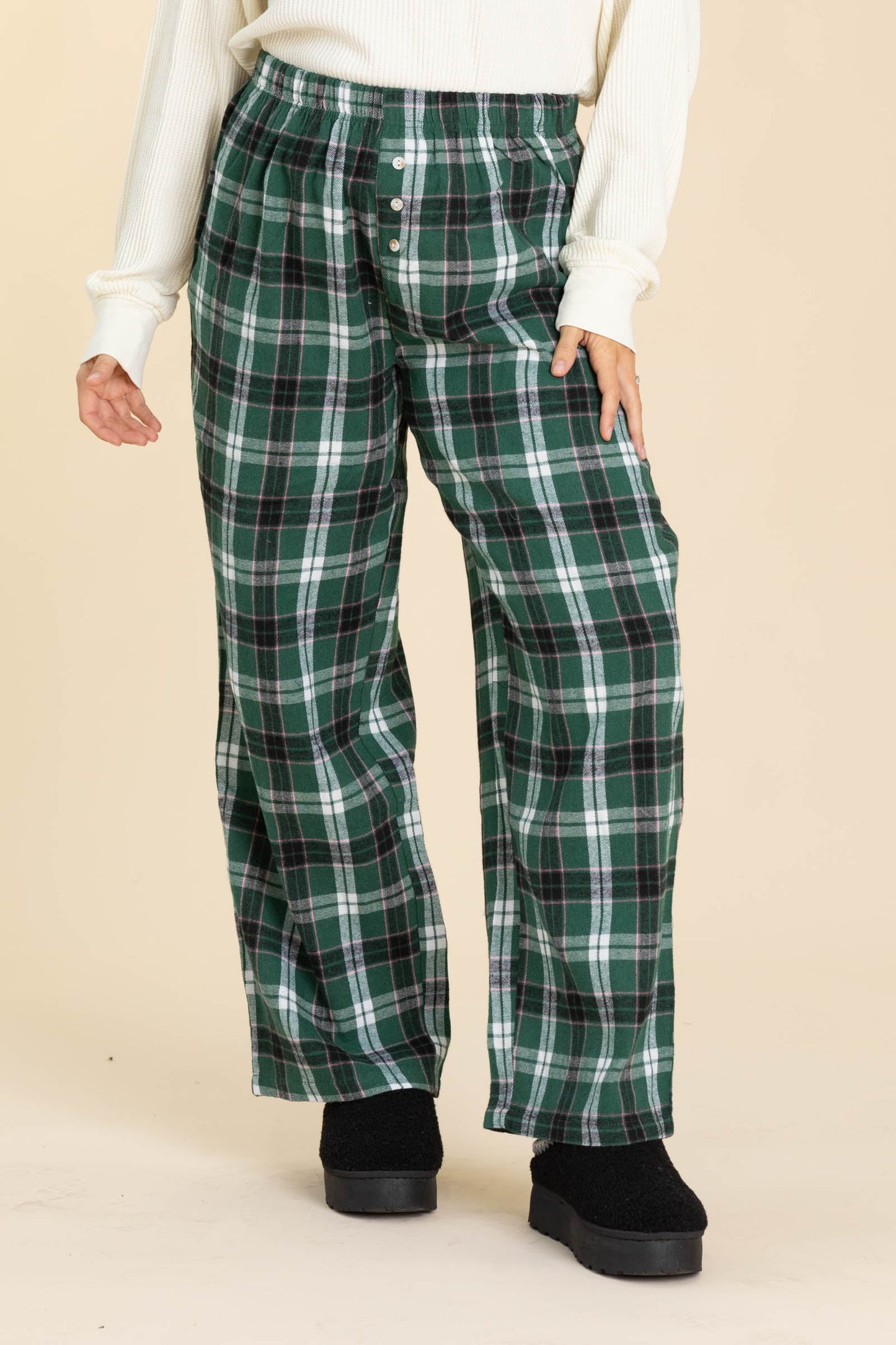 Green Flannel Wide Leg Lounge Pants