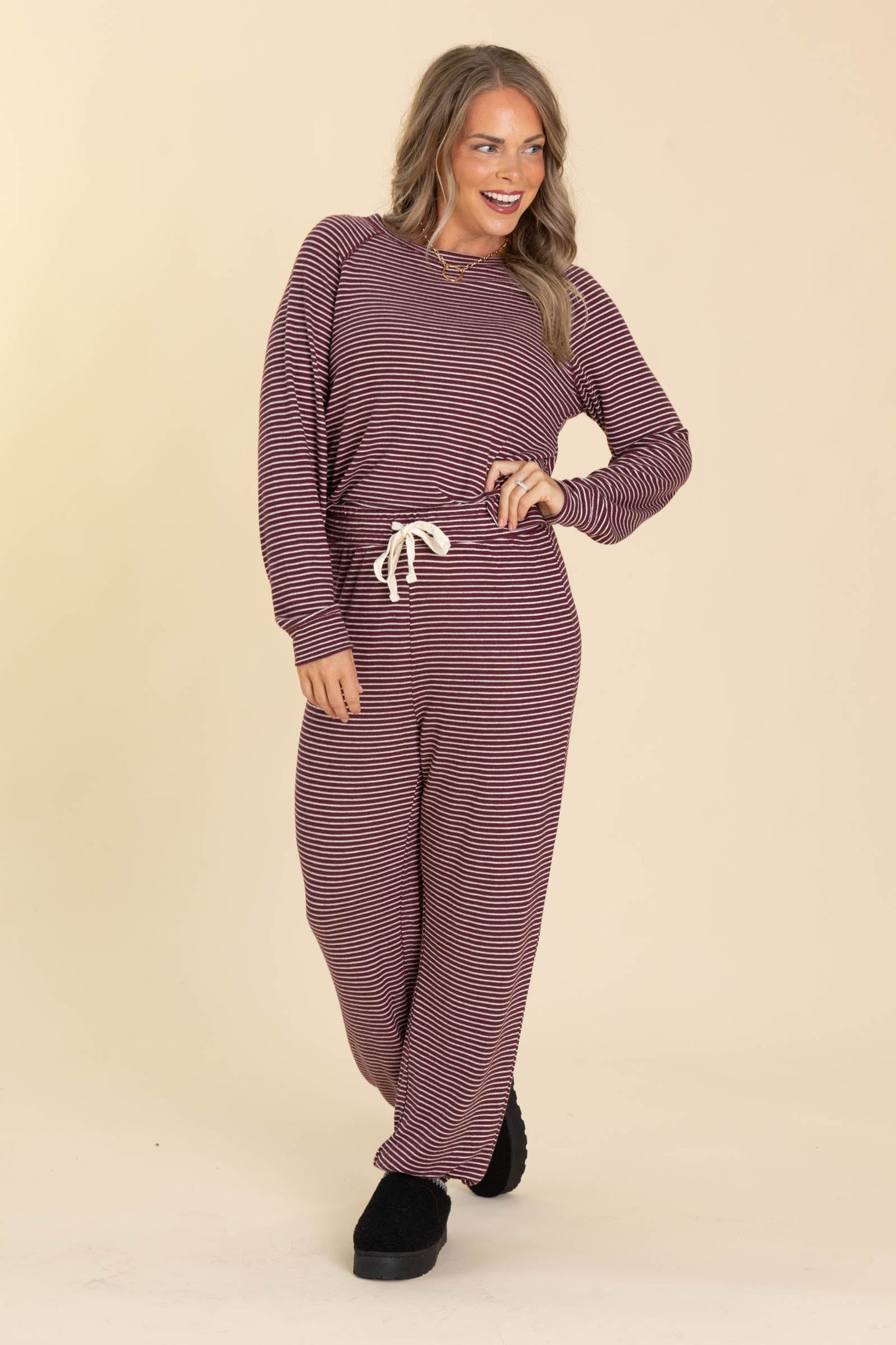 Berry Striped Drawstring Lounge Pants