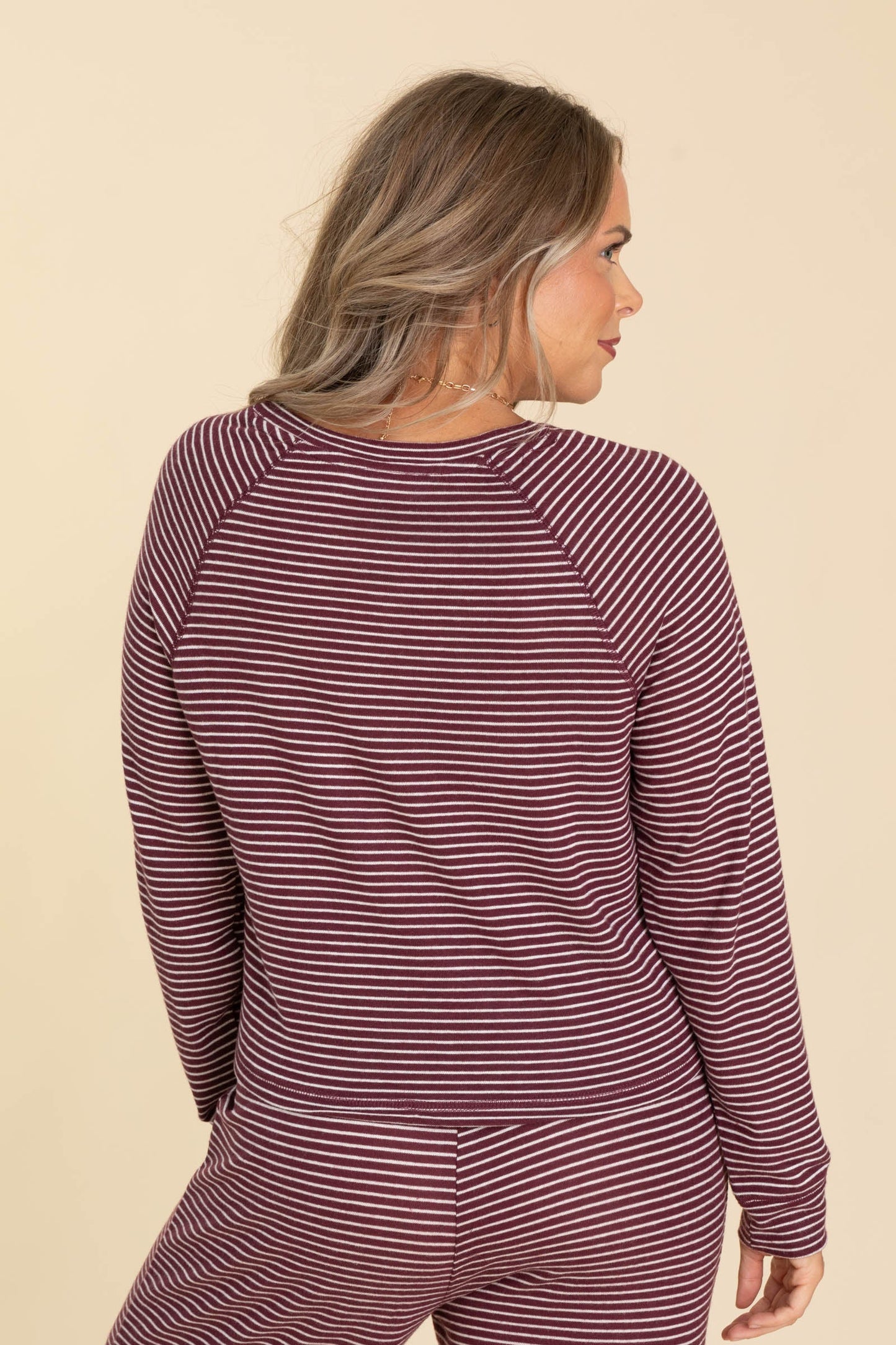 Cranberry Striped Raglan Long Sleeve Knit Top