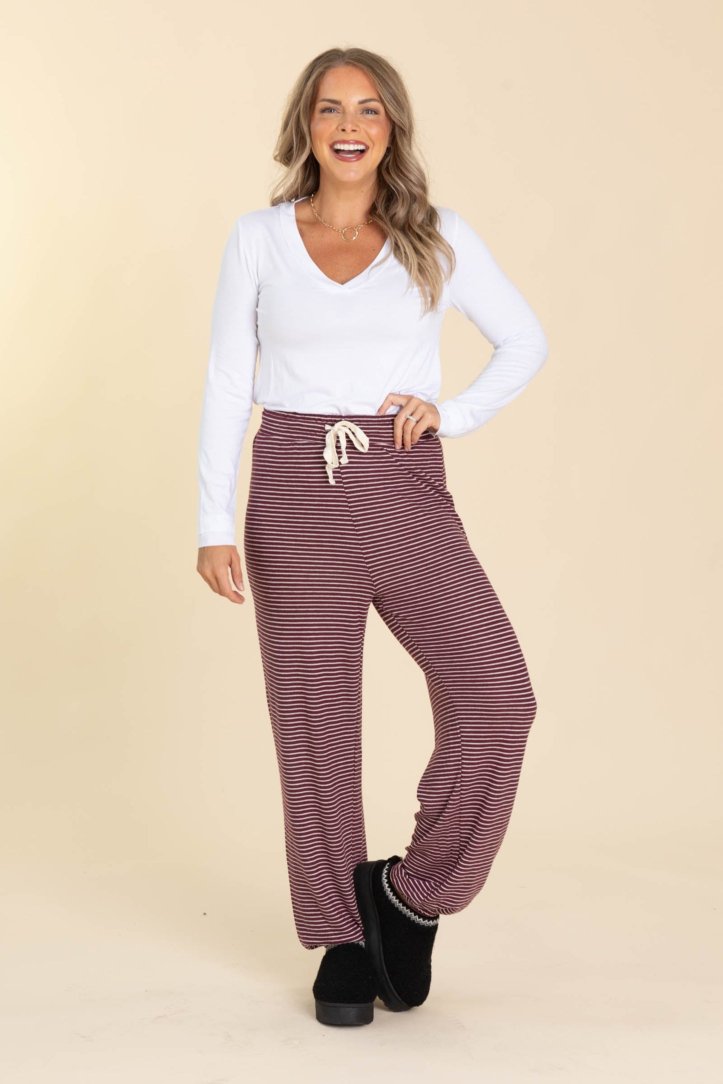 Berry Striped Drawstring Lounge Pants