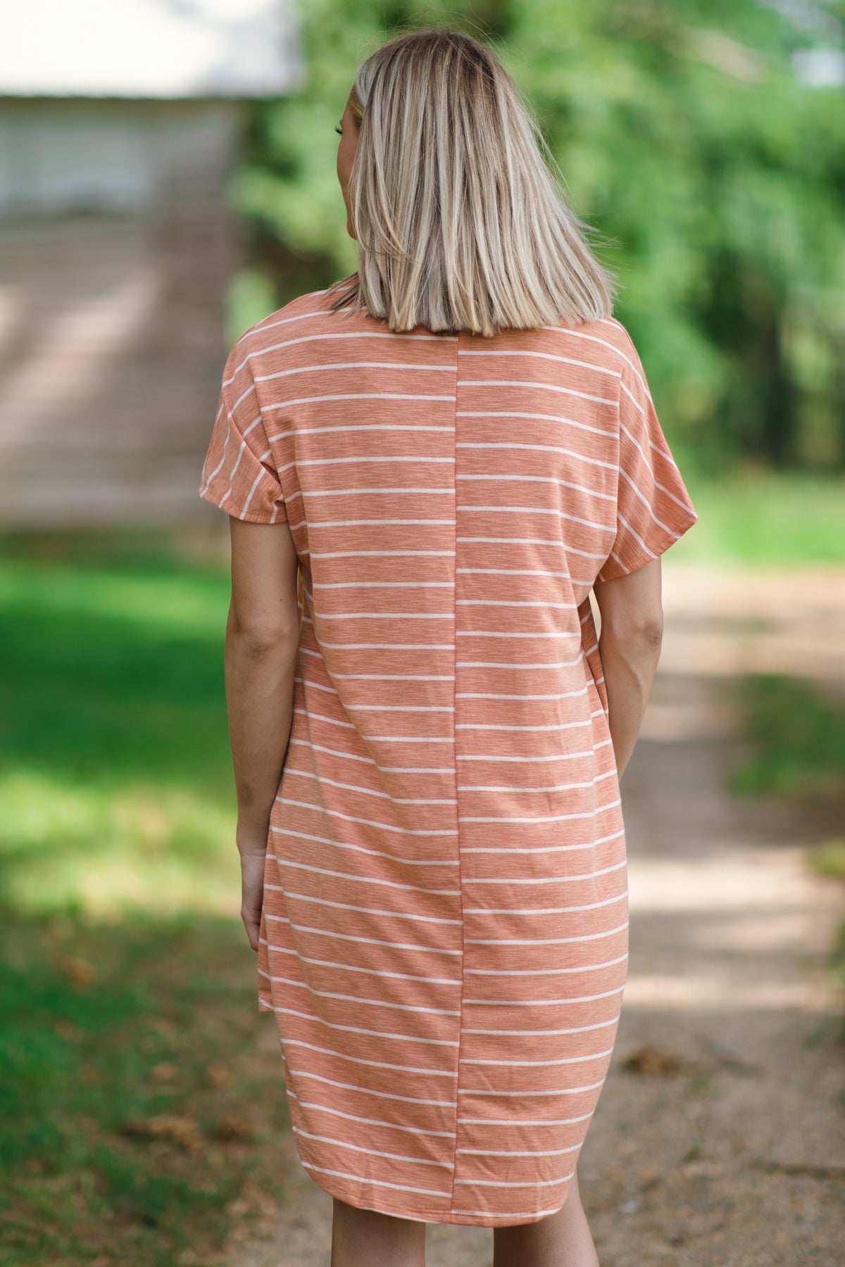 Orange and White Stripe Short Sleeve Dress