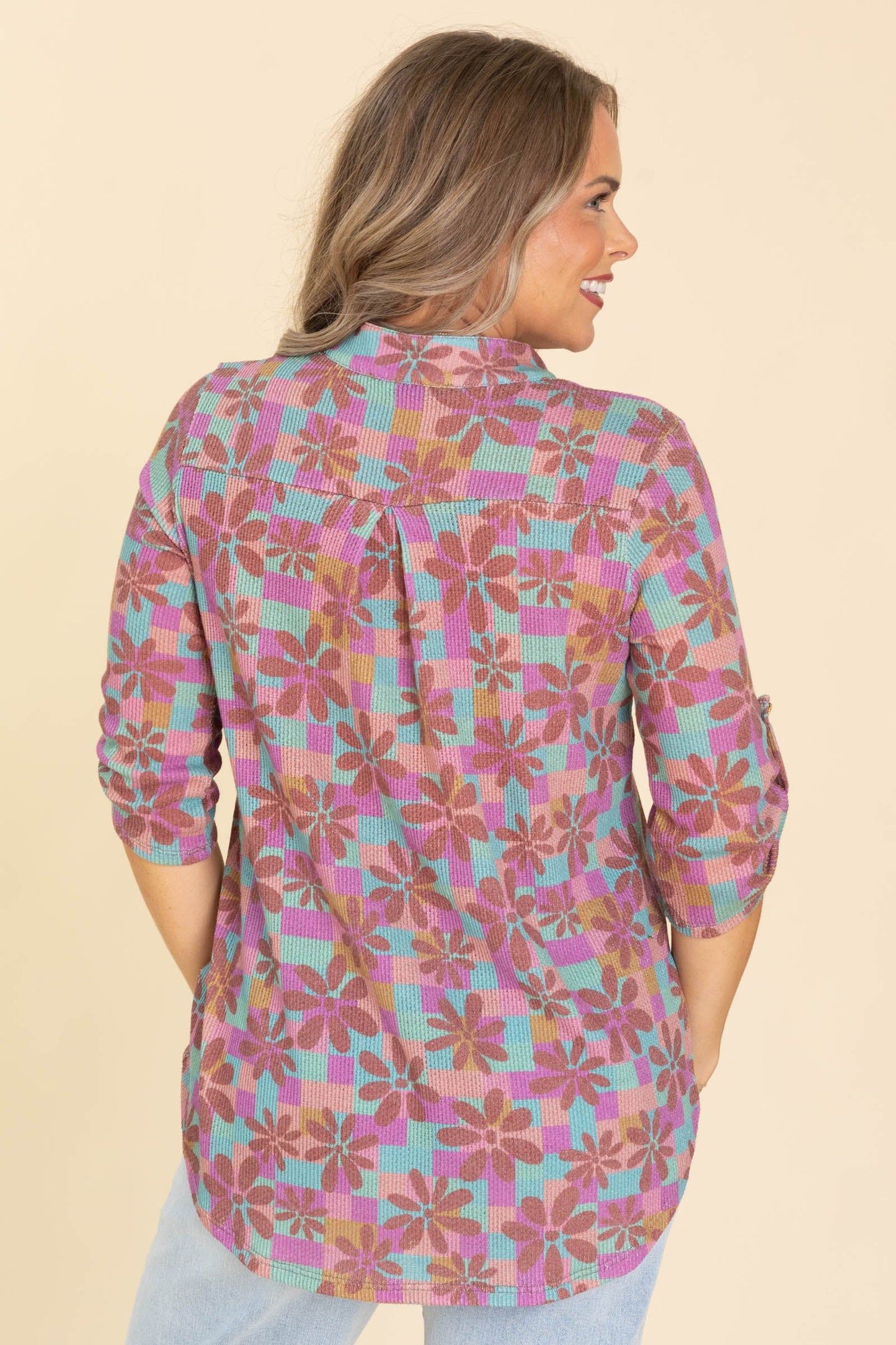 Mandarin Floral Multicolor Knit Top