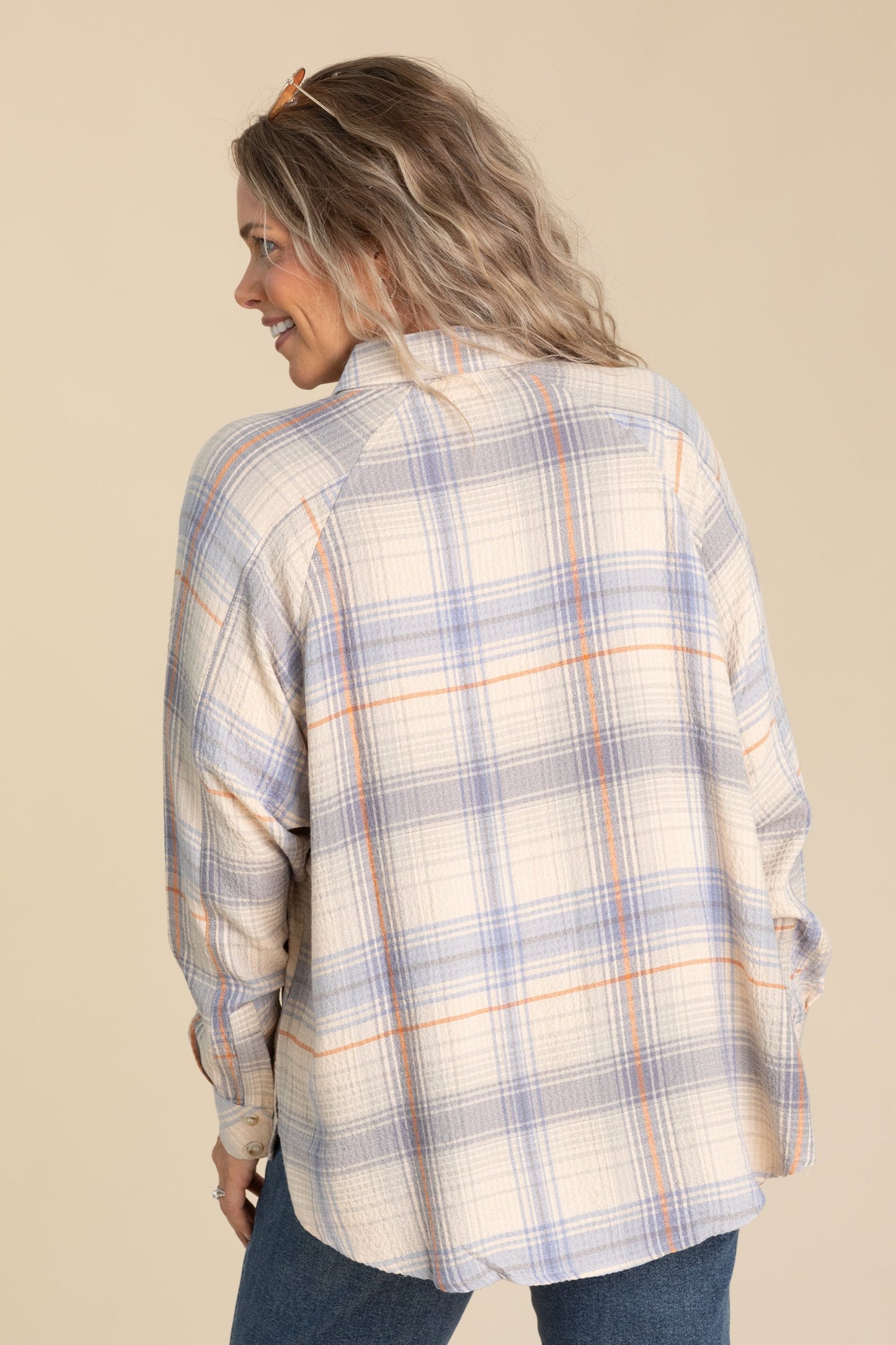 Cornflower And Orange Plaid Button Shirt
