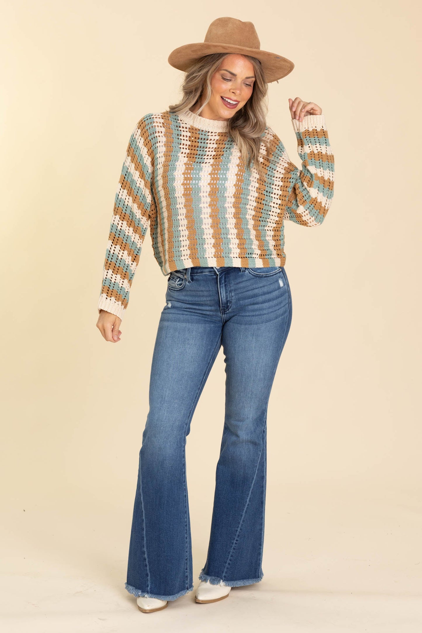 Camel And Pine Vertical Stripe Dolman Sweater